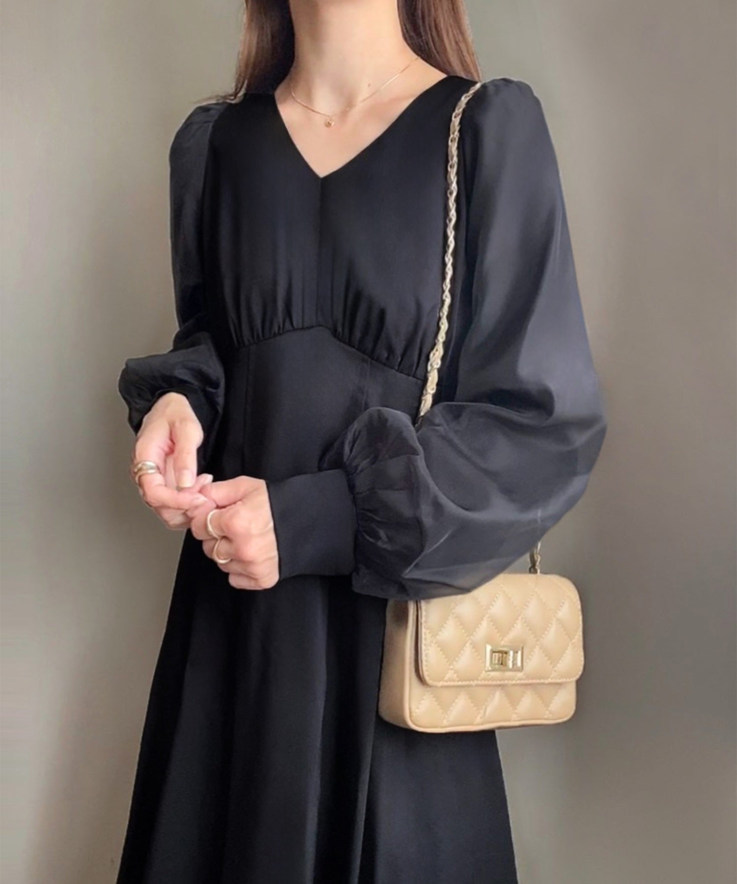 FILLU FILLOU Waist Tuck Organza Layered Sleeve Dress
