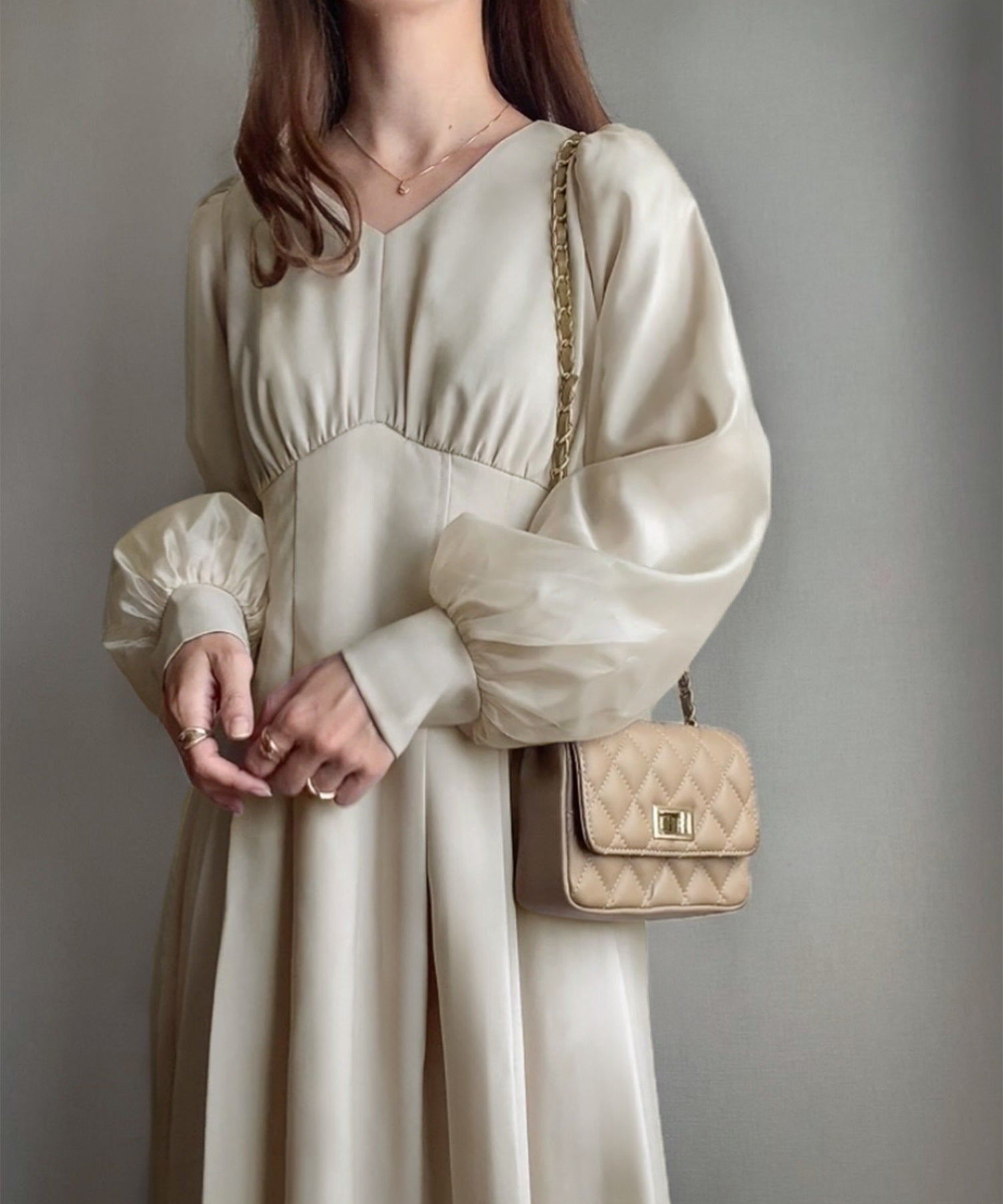 FILLU FILLOU Waist Tuck Organza Layered Sleeve Dress