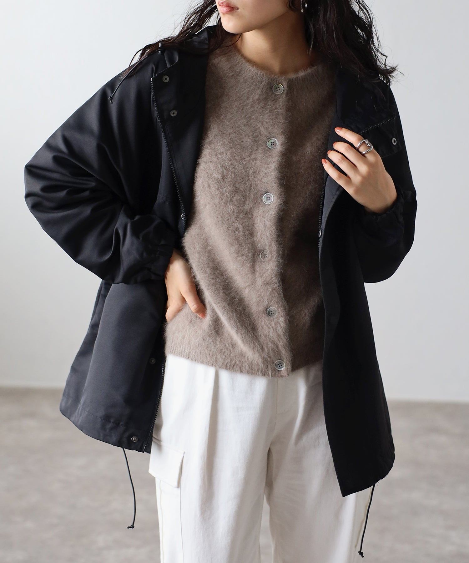 フィズ Fizz フード付きマウンテンパーカー  AW マンパ オーバーサイズ アウトドア,ブラック(02)