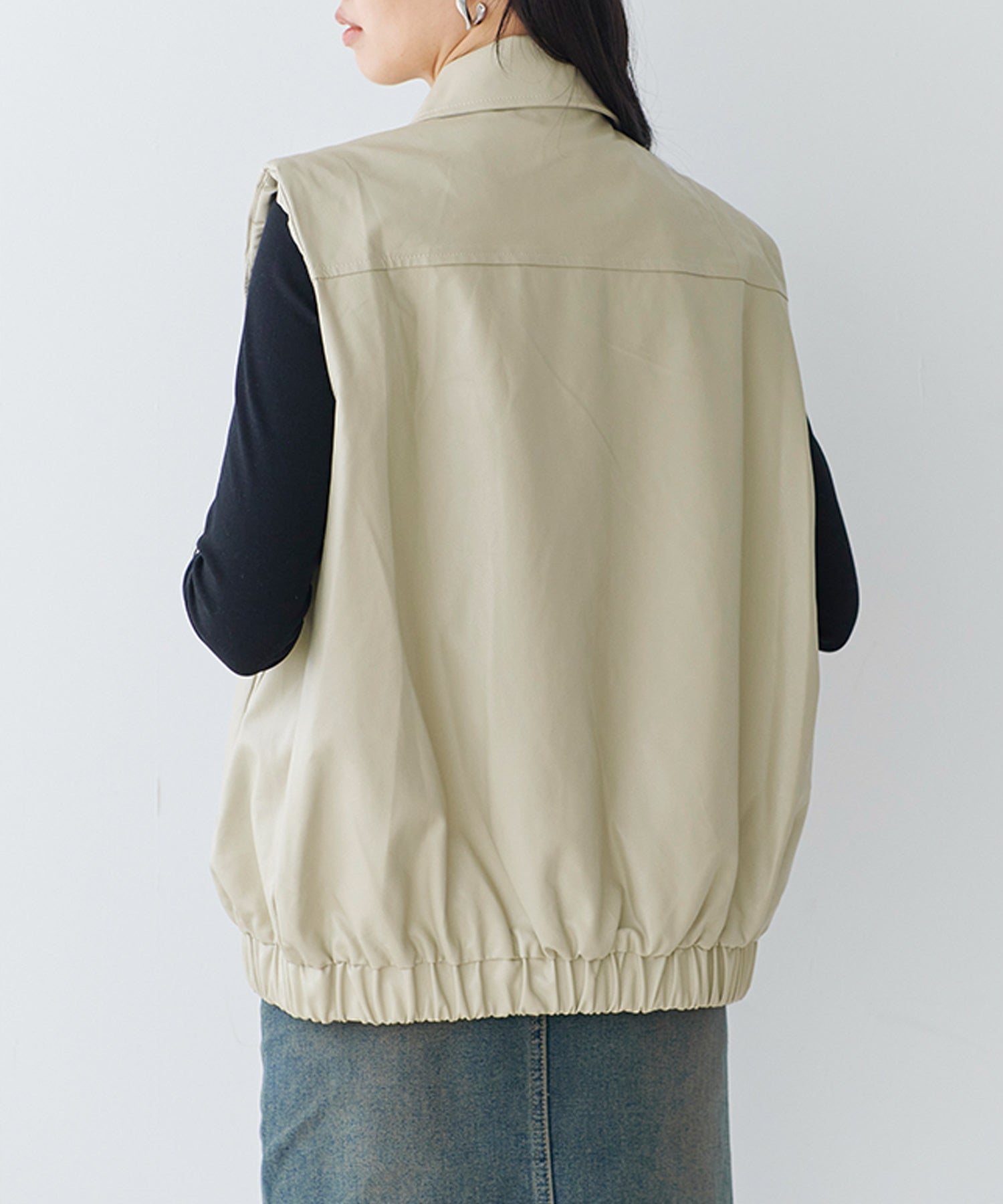 Fizz Collared Front Zip Fake Leather Vest AW Synthetic Leather Eco Leather Shoulder ZIP Button