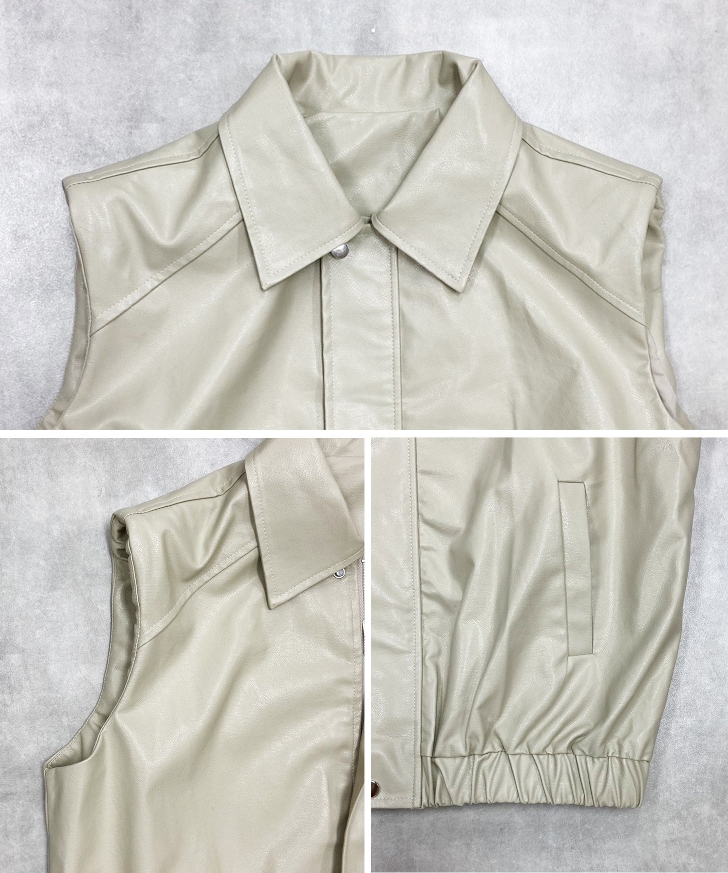 Fizz Collared Front Zip Fake Leather Vest AW Synthetic Leather Eco Leather Shoulder ZIP Button