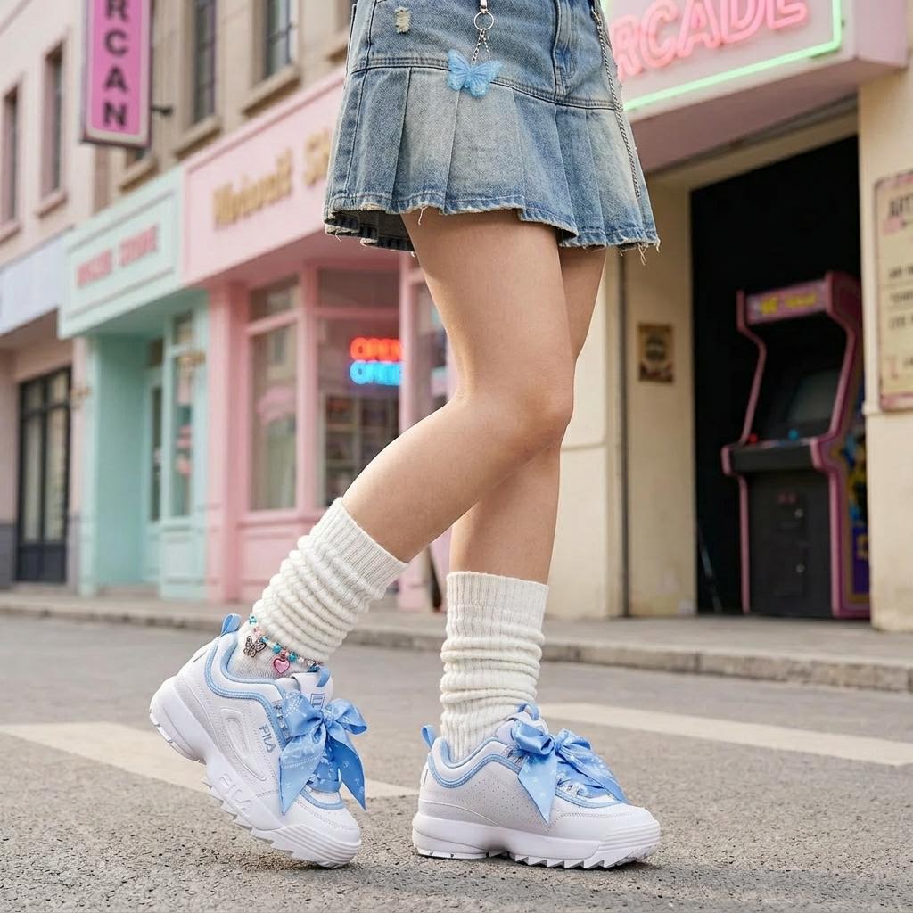 フィラ FILA DISRUPTOR 2 SCARF / ディスラプター2スカーフ / 厚底スニーカー （PURE WHITE/Blue Bell） PURE WHITE/Blue Bell