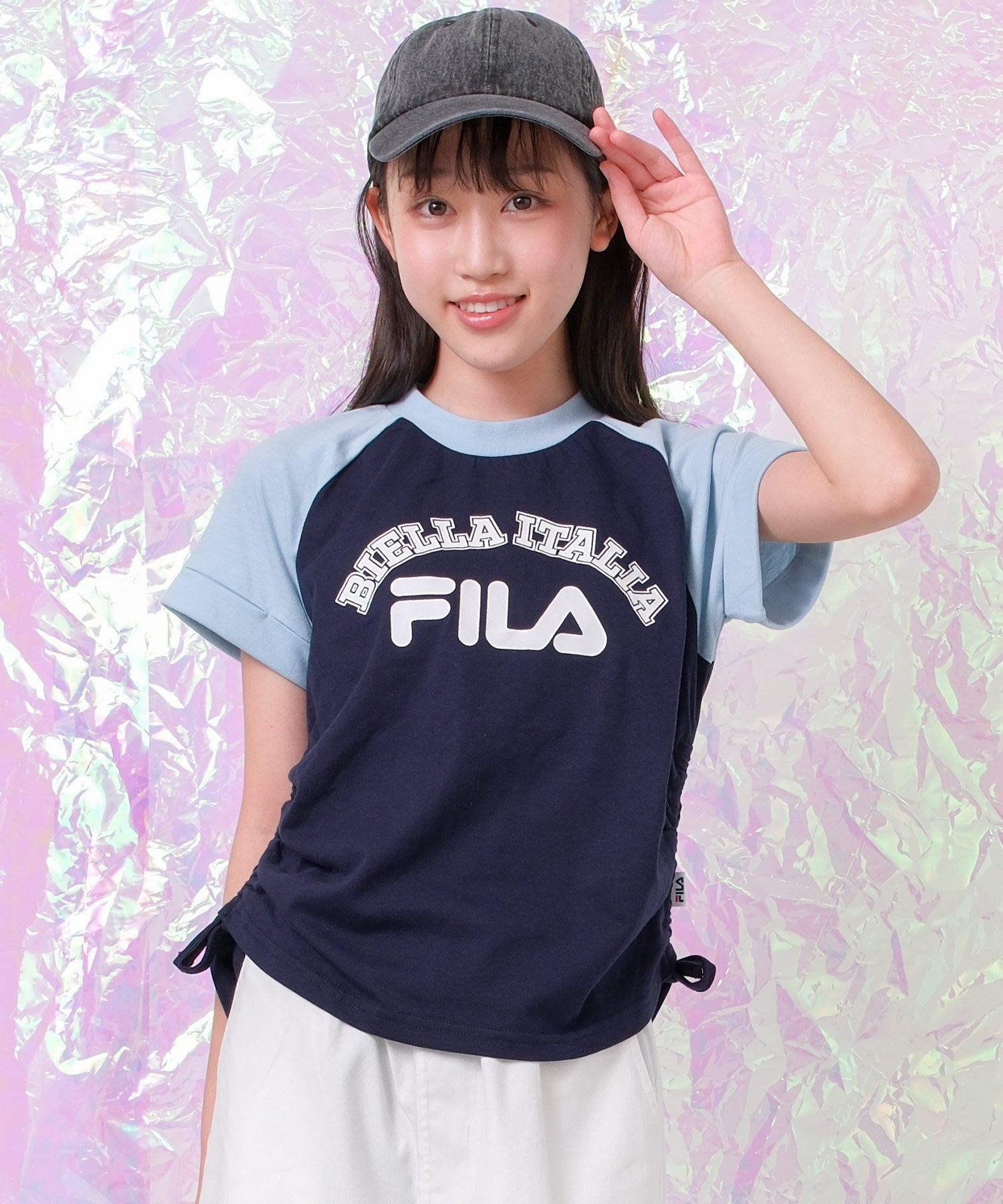 フィラ FILA FILA キッズ サイドギャザーラグランTシャツ （45/ネイビー） 45/ネイビー