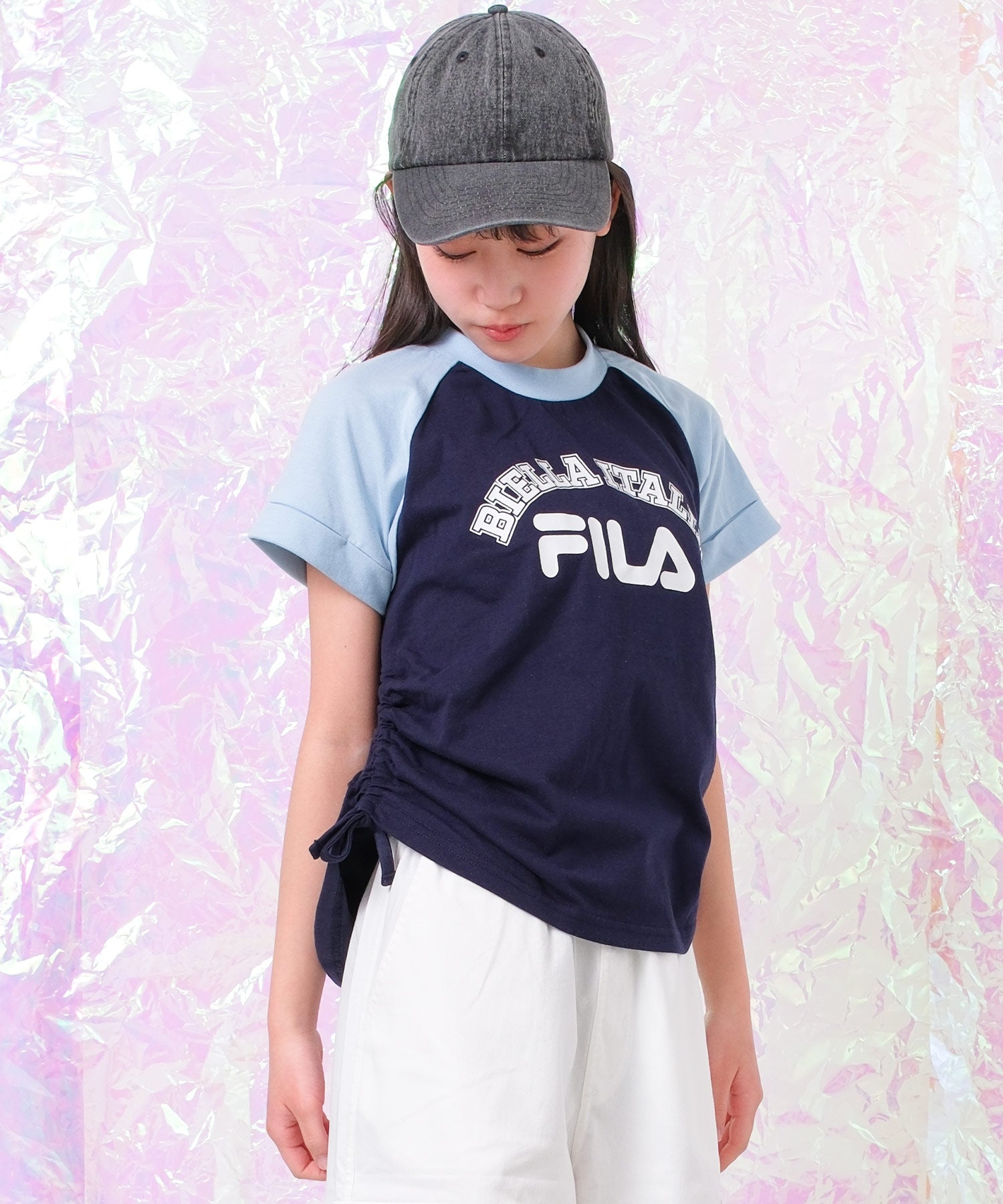 フィラ FILA FILA キッズ サイドギャザーラグランTシャツ （45/ネイビー） 45/ネイビー