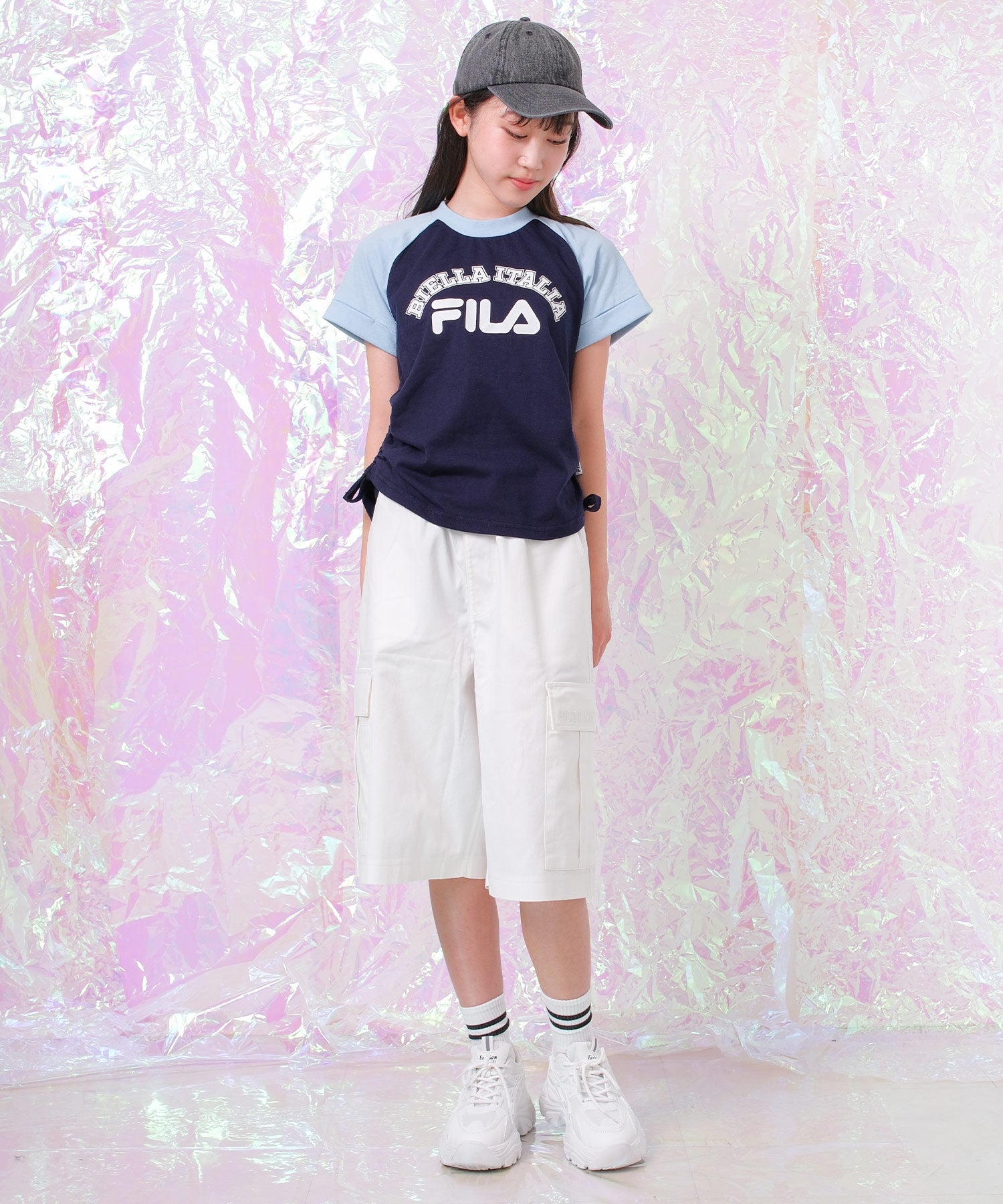フィラ FILA FILA キッズ サイドギャザーラグランTシャツ （45/ネイビー） 45/ネイビー