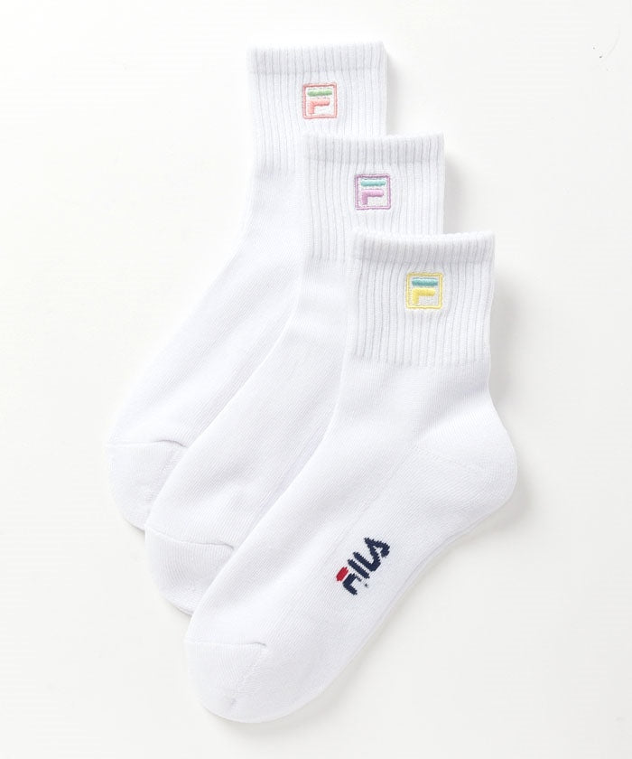菲拉 FILA 無地 F方塊標誌 短襪 3雙組 女士