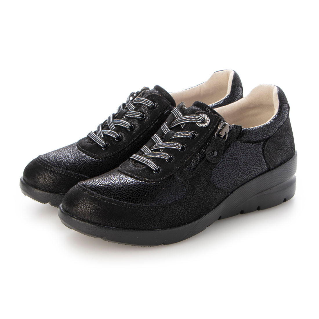 フィットジョイ FITJOY 5 eyelet 軽量ストレッチヒールアップスニーカー,BLK