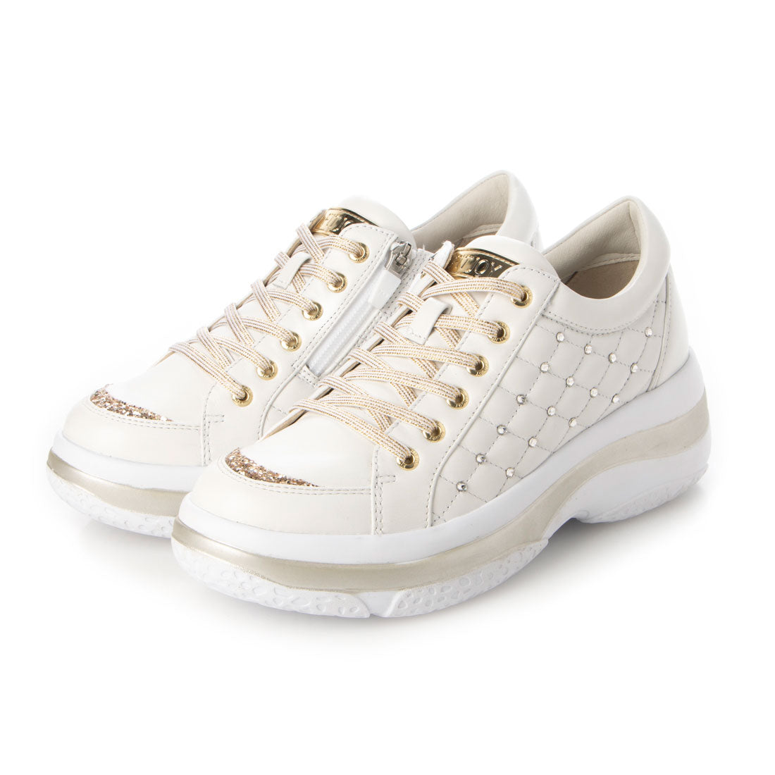 フィットジョイ FITJOY 厚底 6 eyeletスニーカー,WHT/GOLD