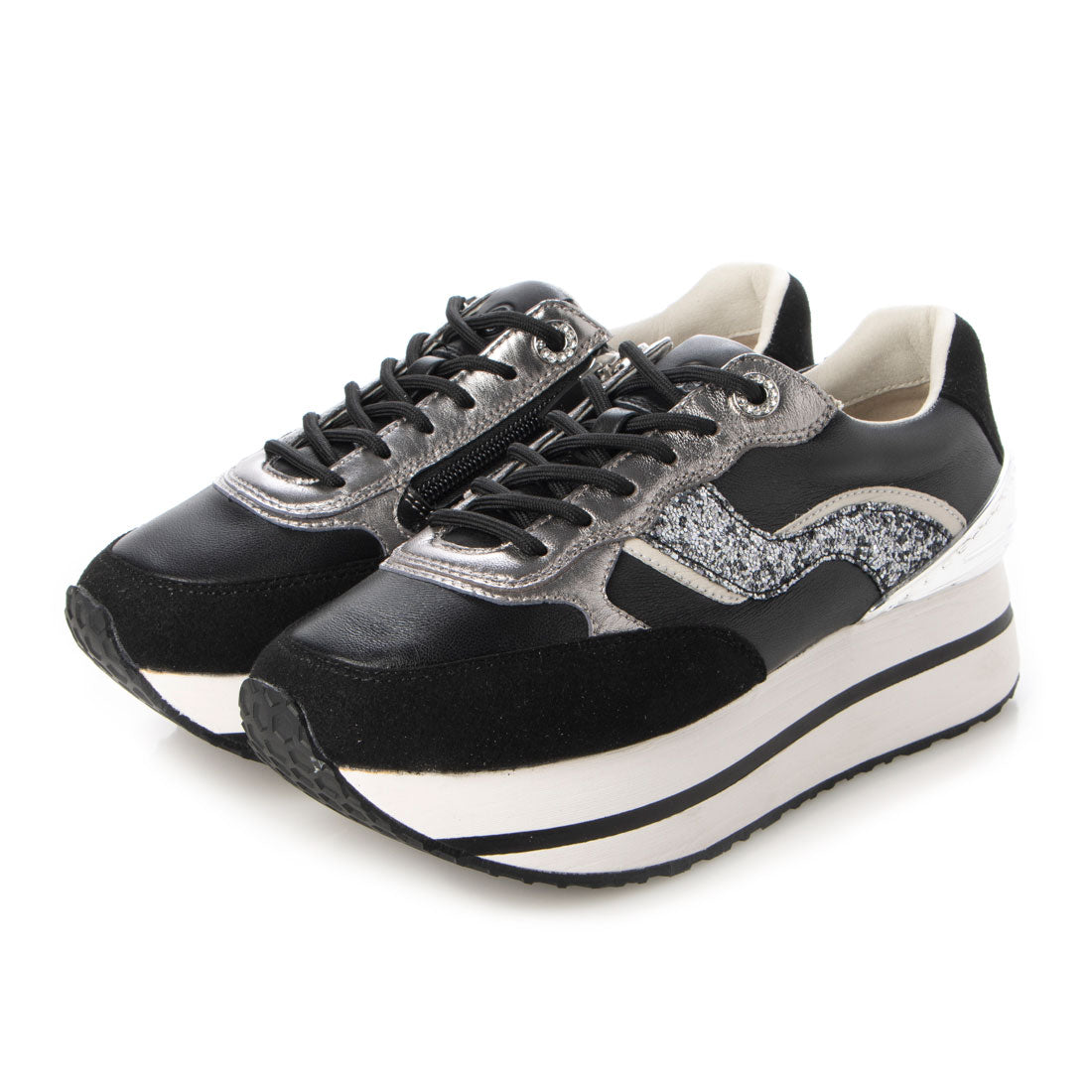 フィットジョイ FITJOY 厚底 6 eyeletスニーカー,BLK