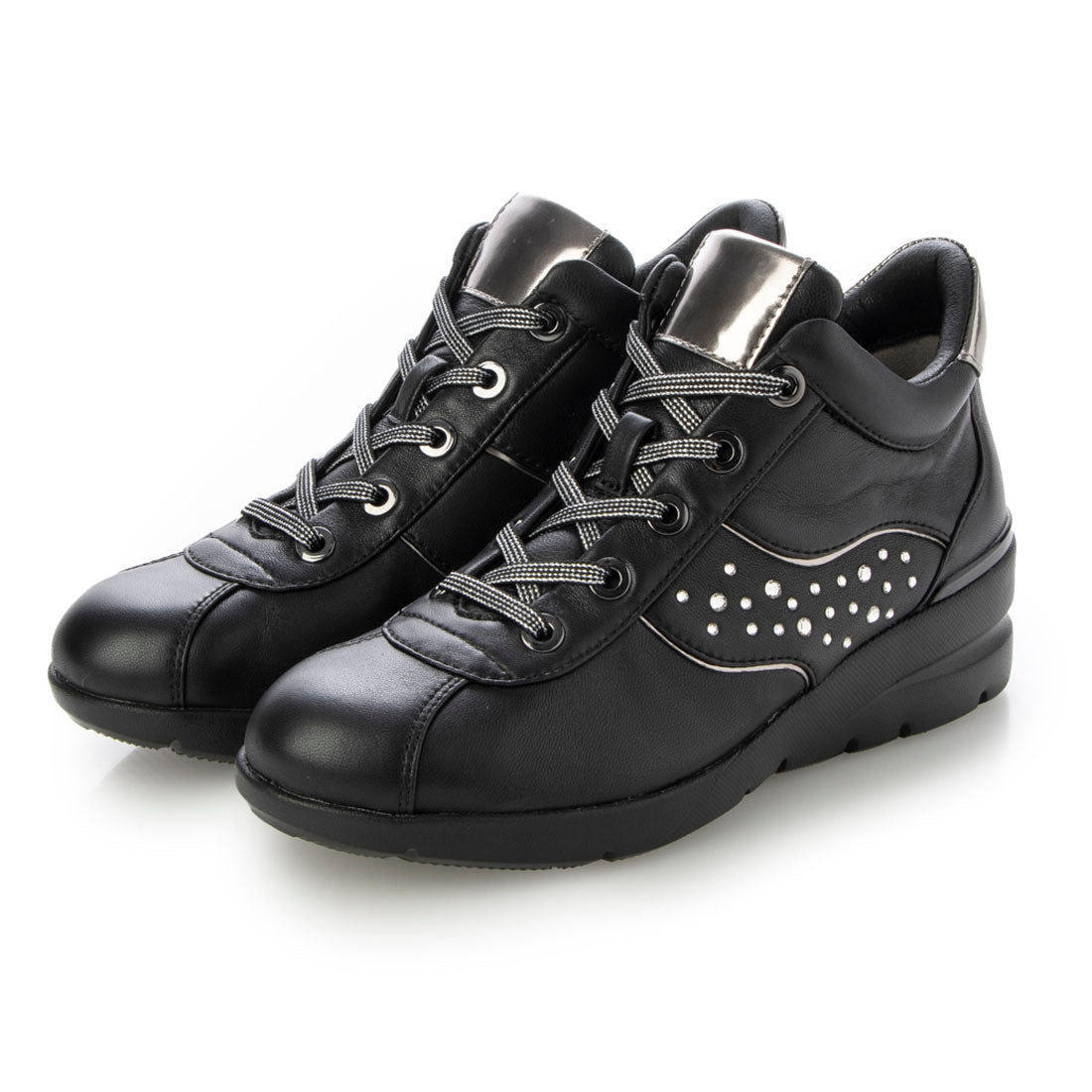 フィットジョイ FITJOY 軽量 mid cut キラキラスニーカー,BLK