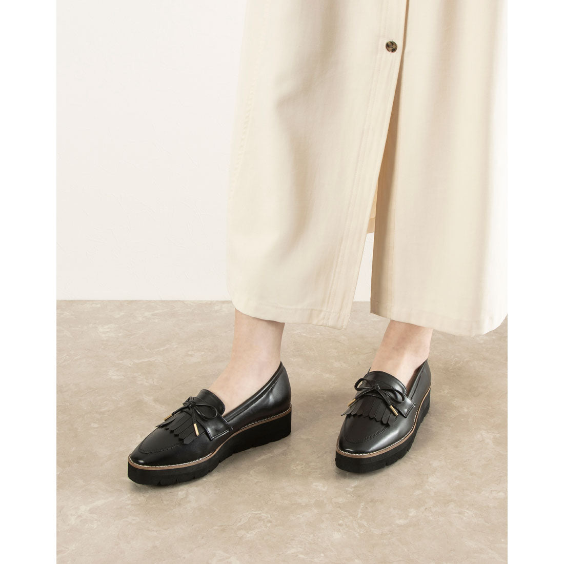 フィン Fin 厚底リボンキルトローファー【低反発スポンジ入り】 （ブラック） ブラック