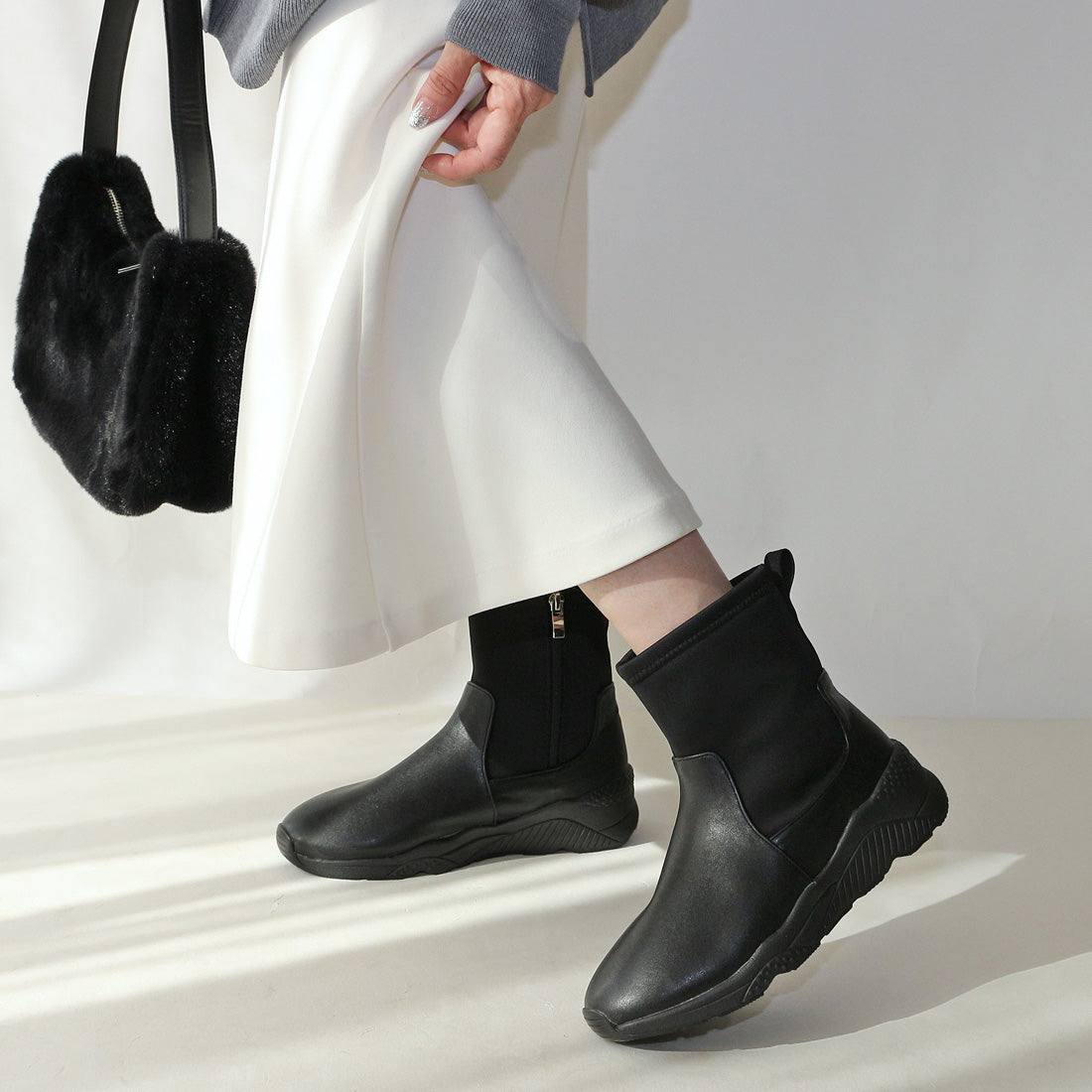 Fin Thick-soled Nylon Boots [With Low-resilience Foam]