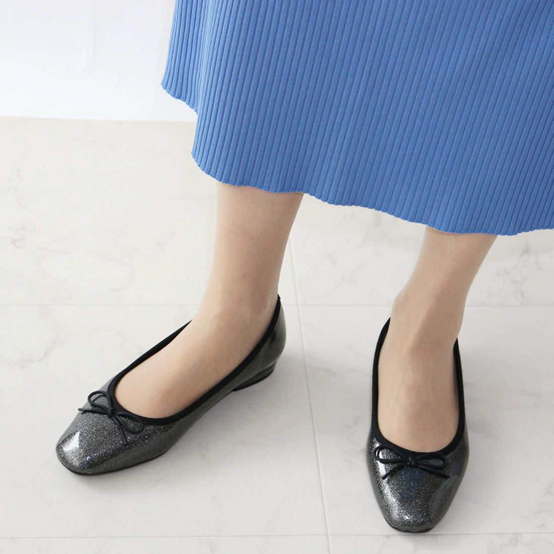 Fin Square Toe Lame Ballet Shoes [Memory Foam Included]
