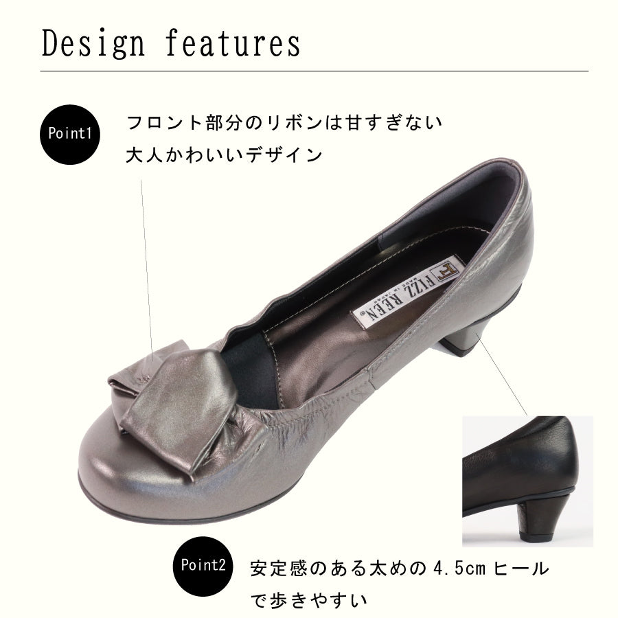 フィズリーン FIZZ REEN 【FIZZ REEN】 リボン レザー パンプス