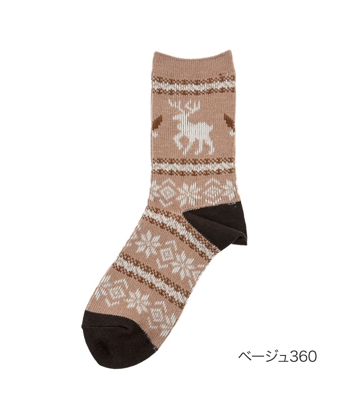 ドットフクスケ .fukusuke 福助 公式 .fukuske : トナカイ柄 3トーンカラー クルー丈 靴下 毛混ジャガード編み 00W3J125 （ベージュ360） ベージュ360