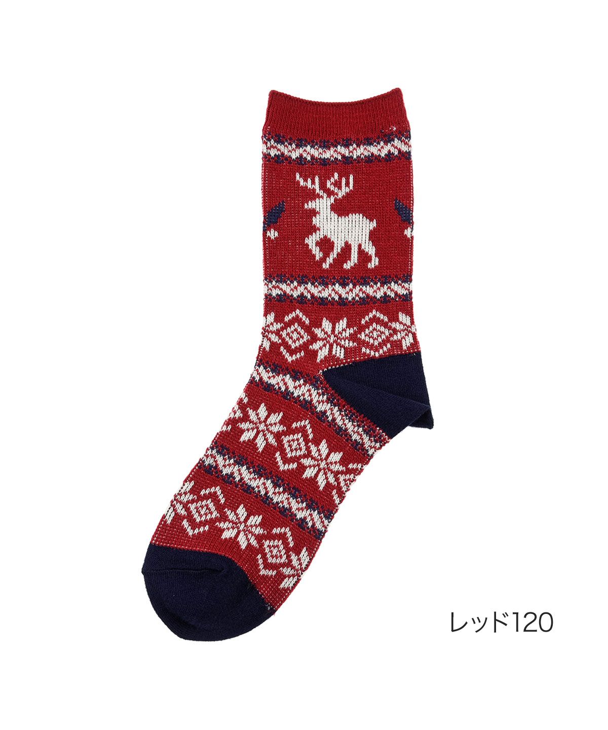 ドットフクスケ .fukusuke 福助 公式 .fukuske : トナカイ柄 3トーンカラー クルー丈 靴下 毛混ジャガード編み 00W3J125 （レッド120） レッド120