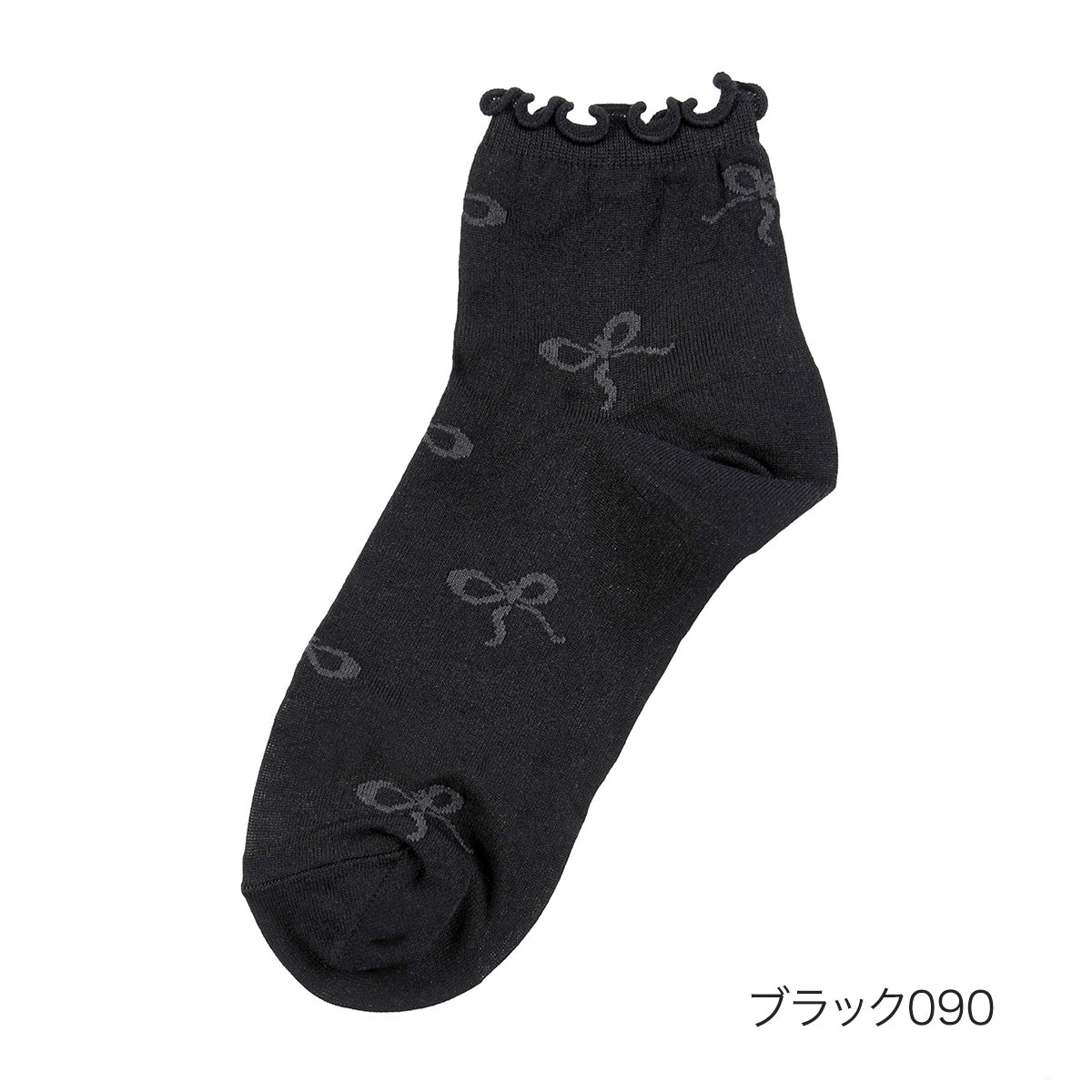 フクスケ ファン fukuske FUN 福助 【fukuske FUN(フクスケファン)】 靴下 femieu リボン柄 ショート丈 つま先かかと補強(3162-64N)婦人 女性 レディース フクスケ fukuske ふくすけ （ブラック090） ブラック090