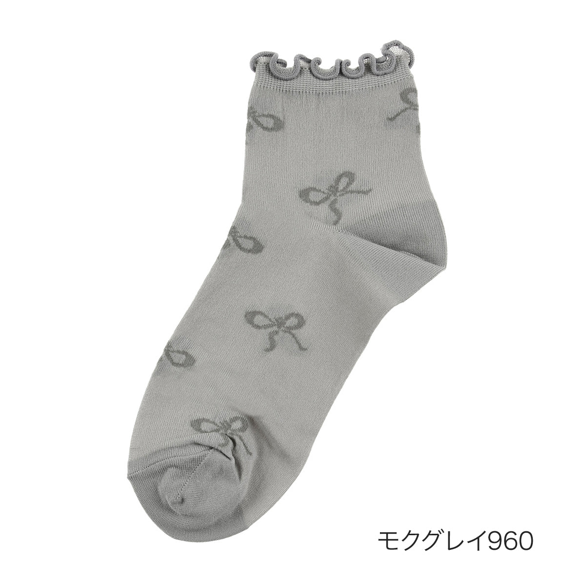 フクスケ ファン fukuske FUN 福助 【fukuske FUN(フクスケファン)】 靴下 femieu リボン柄 ショート丈 つま先かかと補強(3162-64N)婦人 女性 レディース フクスケ fukuske ふくすけ （モクグレイ960） モクグレイ960
