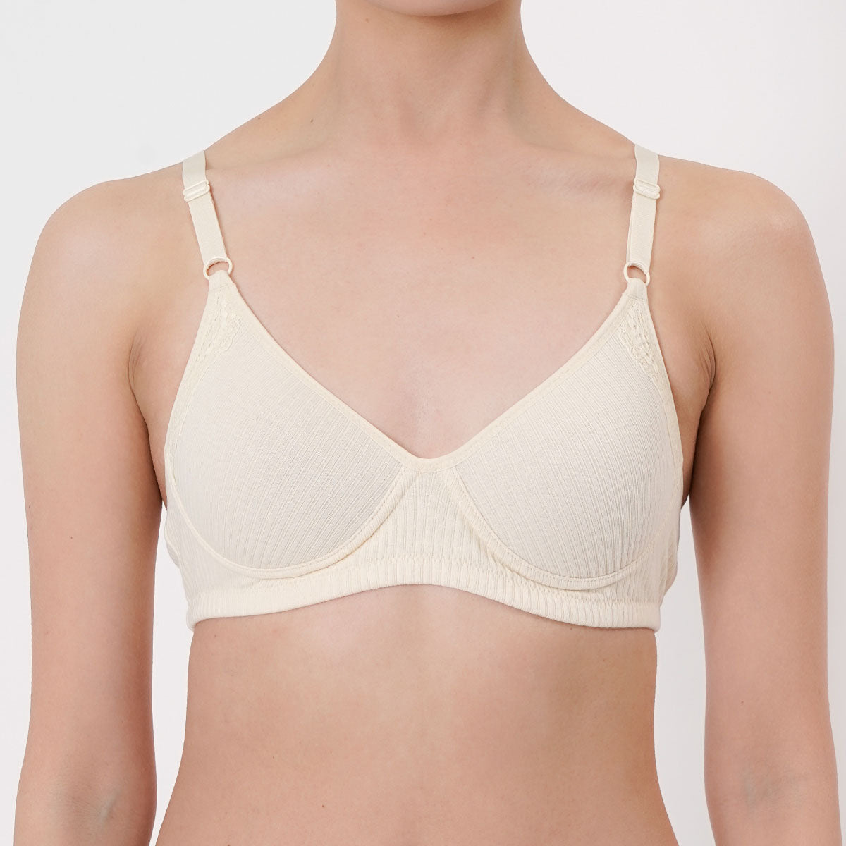 キハダ kihada 福助 【kihada(キハダ)】 モールドブラジャー 無地 一部レース リブ (75-3045)婦人 女性 レディース フクスケ fukuske ふくすけ （スイートホワイト021） スイートホワイト021