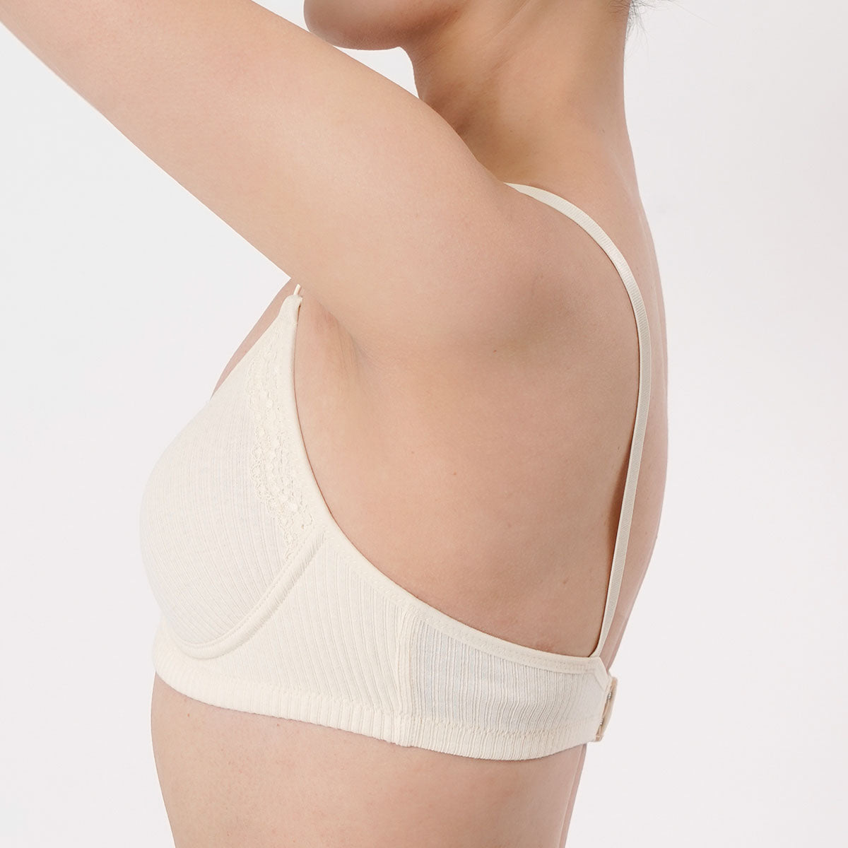 キハダ kihada 福助 【kihada(キハダ)】 モールドブラジャー 無地 一部レース リブ (75-3045)婦人 女性 レディース フクスケ fukuske ふくすけ （スイートホワイト021） スイートホワイト021