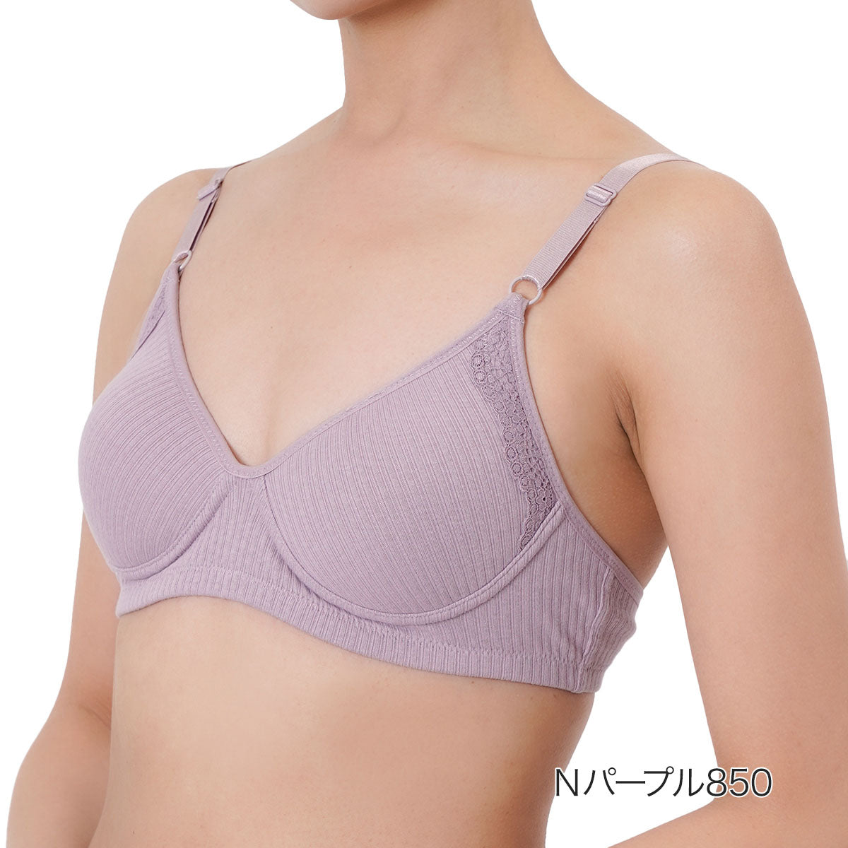 キハダ kihada 福助 【kihada(キハダ)】 モールドブラジャー 無地 一部レース リブ LLサイズ(75-3045)婦人 女性 レディース フクスケ fukuske ふくすけ （Nパープル850） Nパープル850