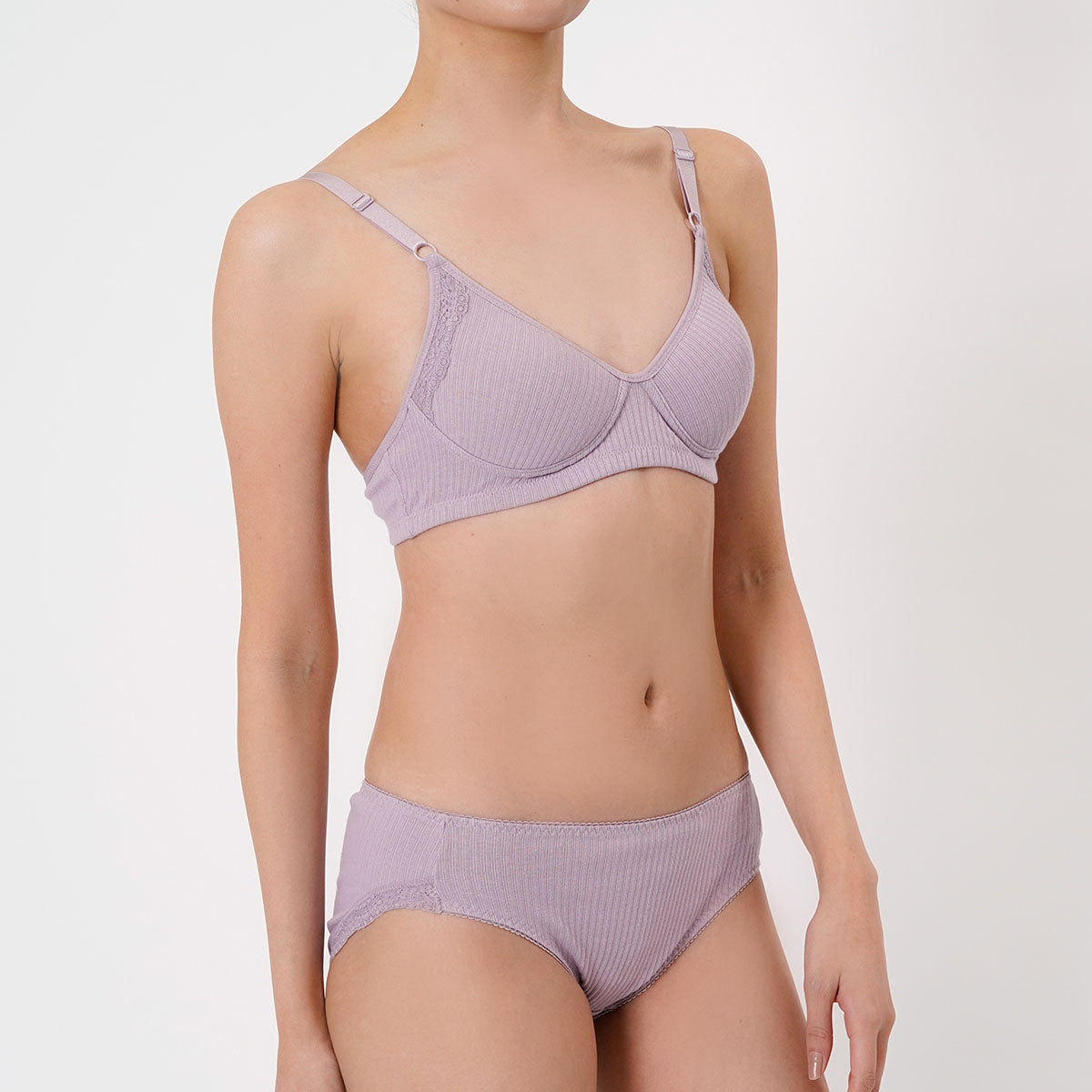 キハダ kihada 福助 【kihada(キハダ)】 モールドブラジャー 無地 一部レース リブ LLサイズ(75-3045)婦人 女性 レディース フクスケ fukuske ふくすけ （Nパープル850） Nパープル850