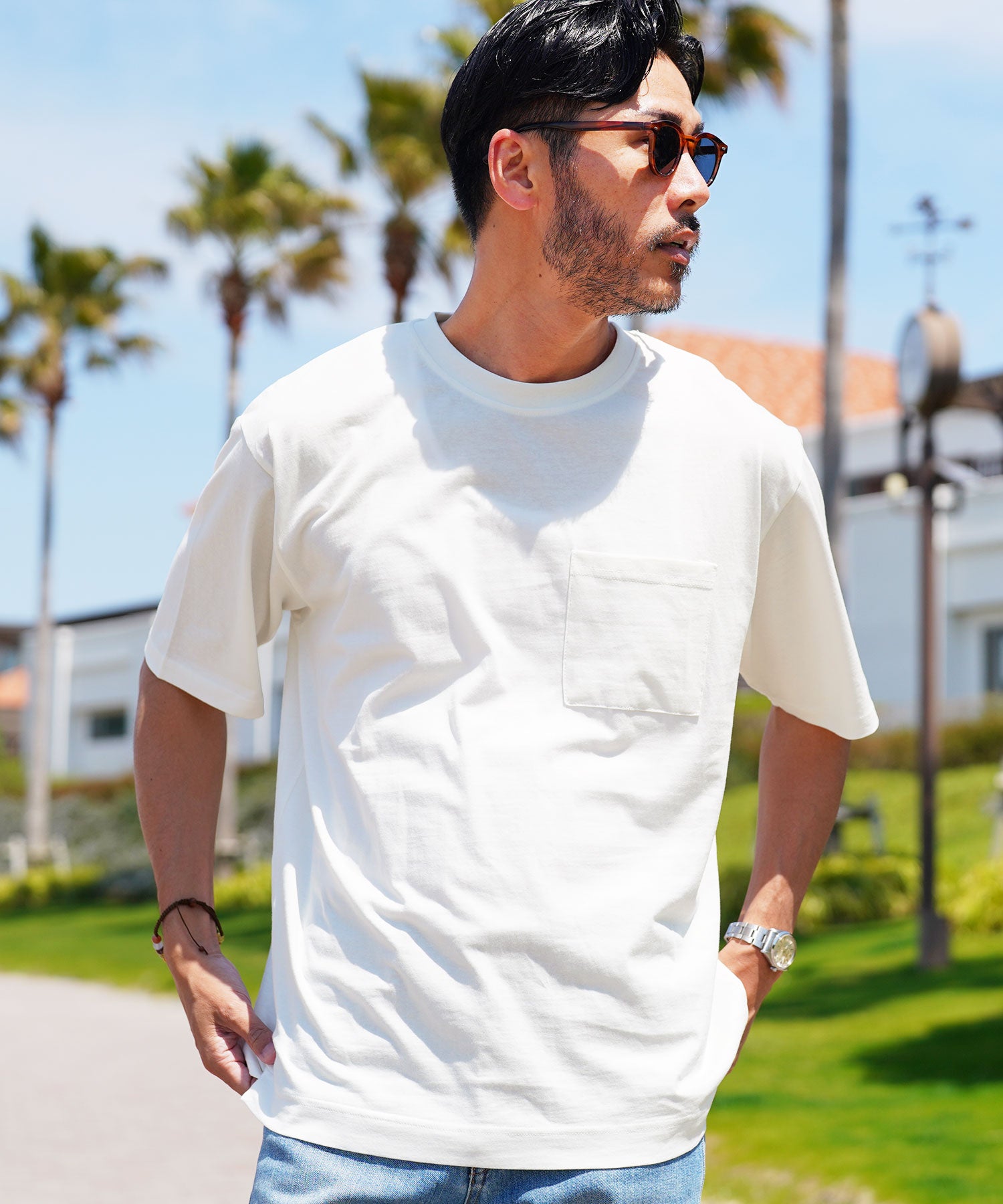 JIGGYS SHOP Crew Neck Plain T-Shirt with Pocket / Pocket T-Shirt for Men Short Sleeve Cut and Sew Slim Fit Top Inner