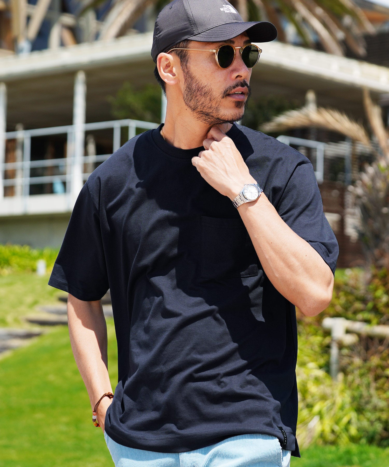 JIGGYS SHOP Crew Neck Plain T-Shirt with Pocket / Pocket T-Shirt for Men Short Sleeve Cut and Sew Slim Fit Top Inner
