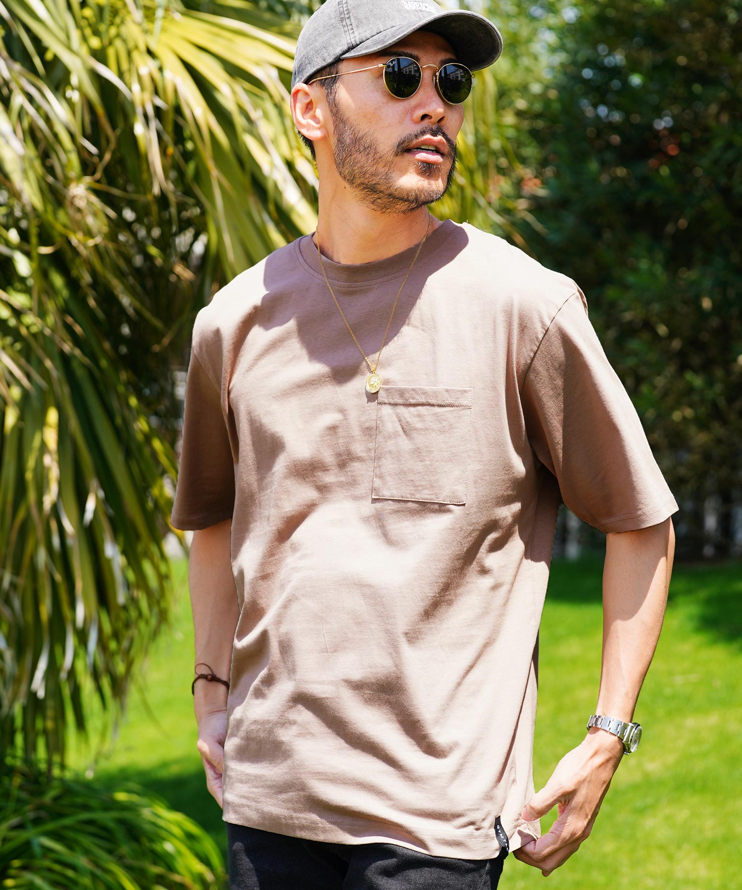 JIGGYS SHOP Crew Neck Plain T-Shirt with Pocket / Pocket T-Shirt for Men Short Sleeve Cut and Sew Slim Fit Top Inner