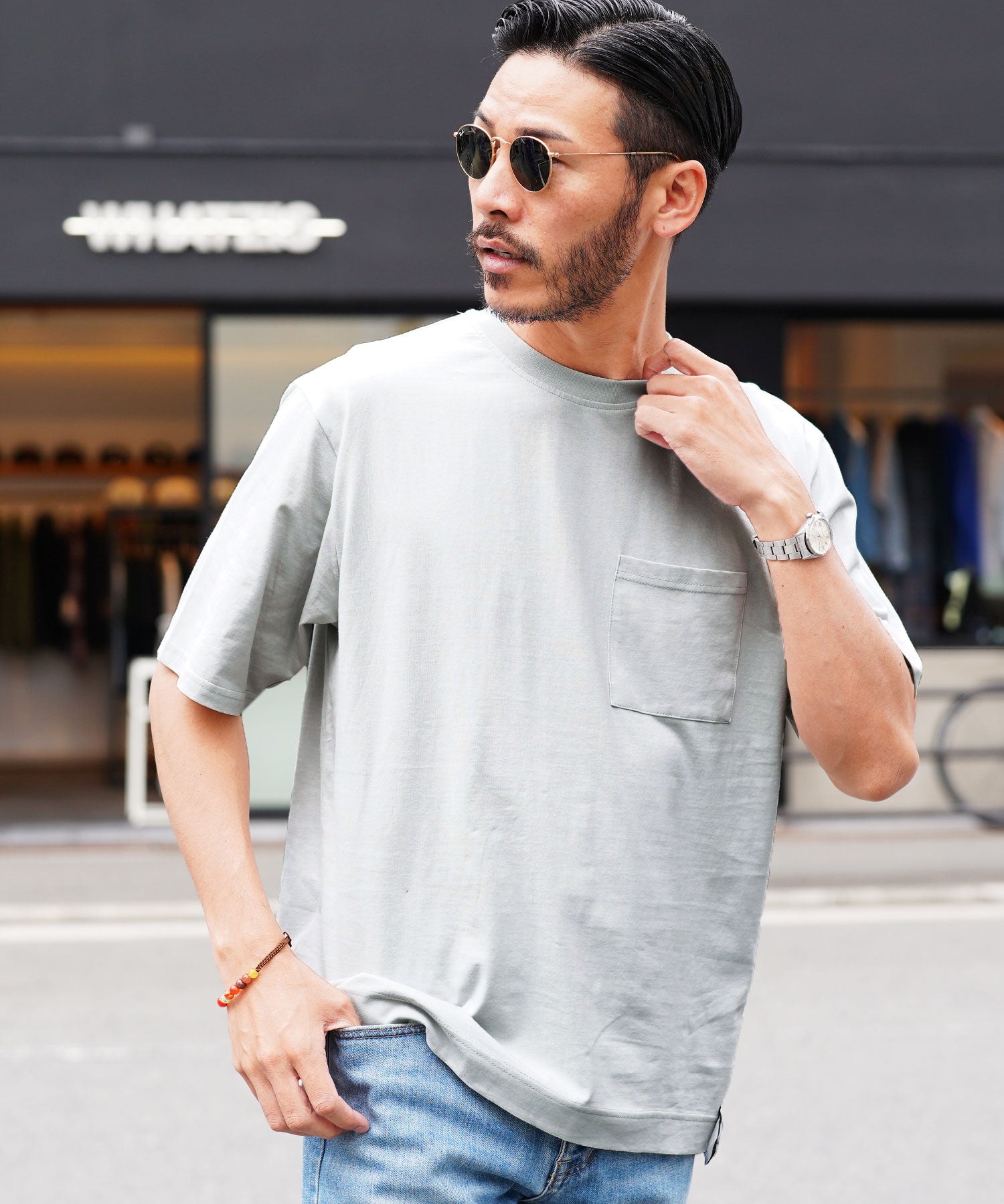 JIGGYS SHOP Crew Neck Plain T-Shirt with Pocket / Pocket T-Shirt for Men Short Sleeve Cut and Sew Slim Fit Top Inner