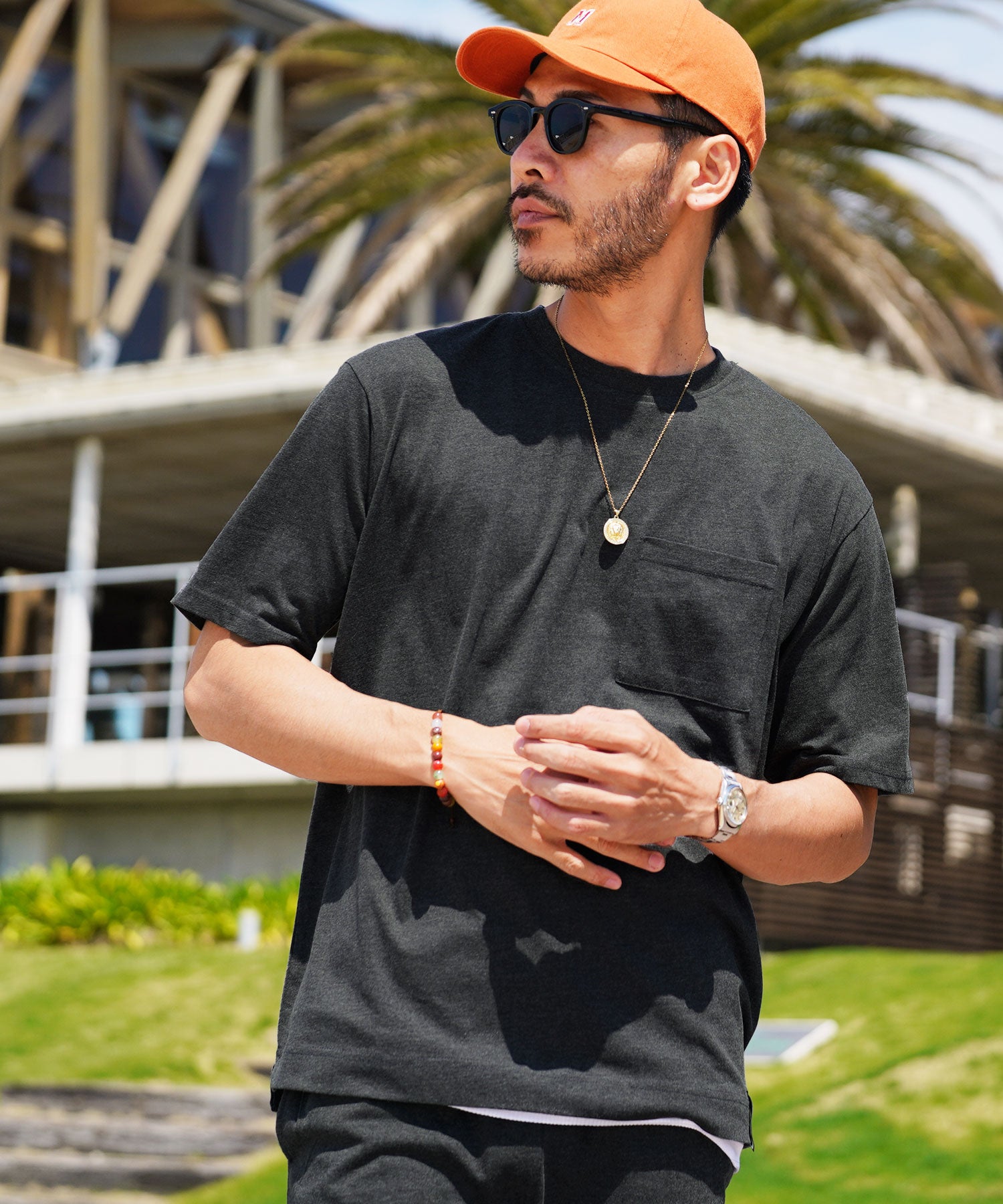 JIGGYS SHOP Crew Neck Plain T-Shirt with Pocket / Pocket T-Shirt for Men Short Sleeve Cut and Sew Slim Fit Top Inner