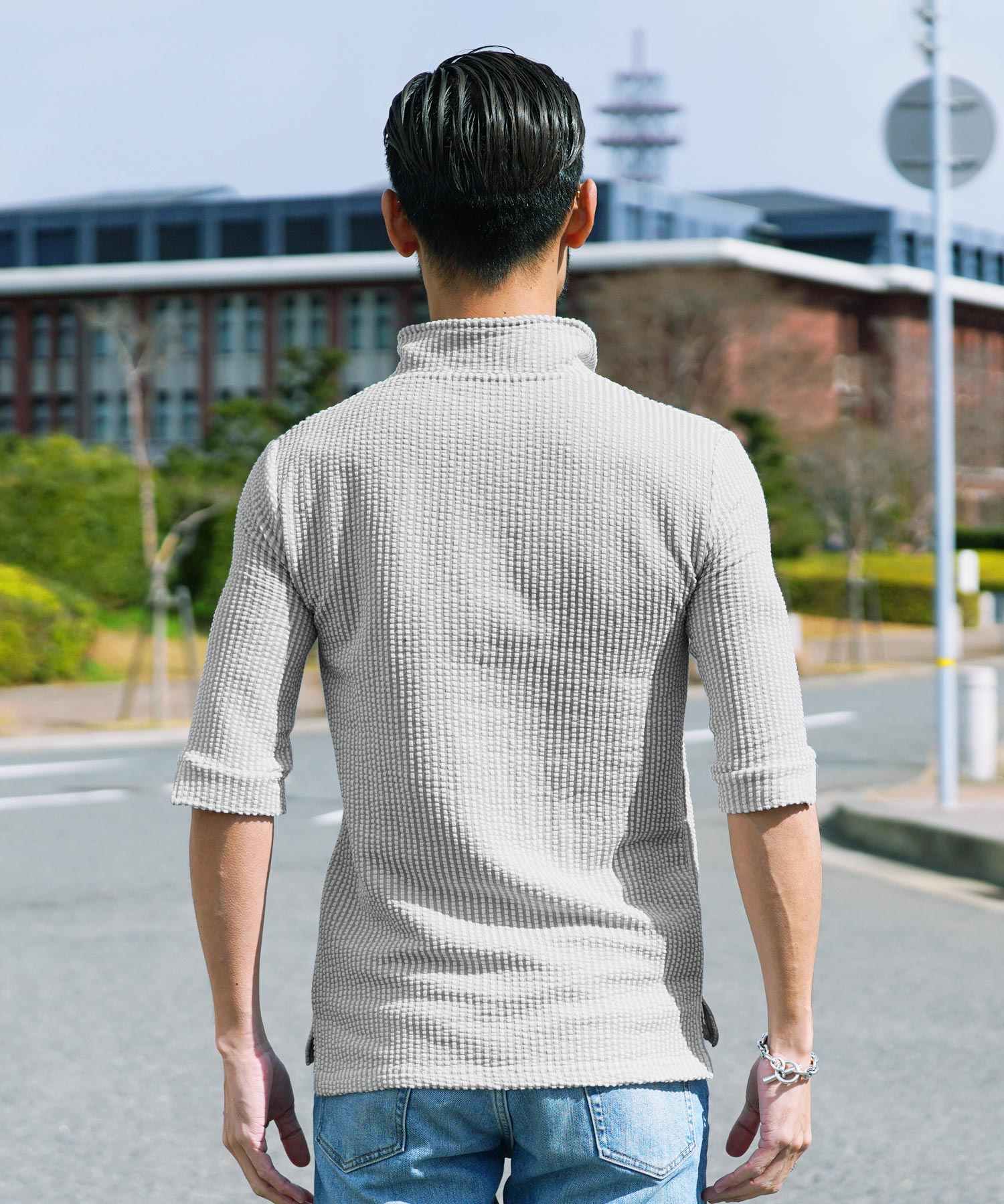 JIGGYS SHOP Seersucker Wire Collar 5-Short Sleeve Polo Shirt / Polo Shirt 5-Short Sleeve Short Sleeve Men's Stylish Stand Collar Clothing Summer Clothing Spring Clothing Odor Resistant Antibacterial