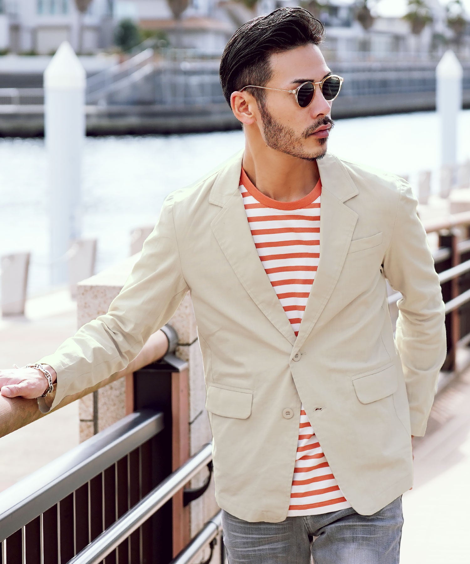 JIGGYS SHOP Cotton Linen Stretch Tailored Jacket / Summer Men's Tailored Outer Lightweight Jacket Light Casual Golf