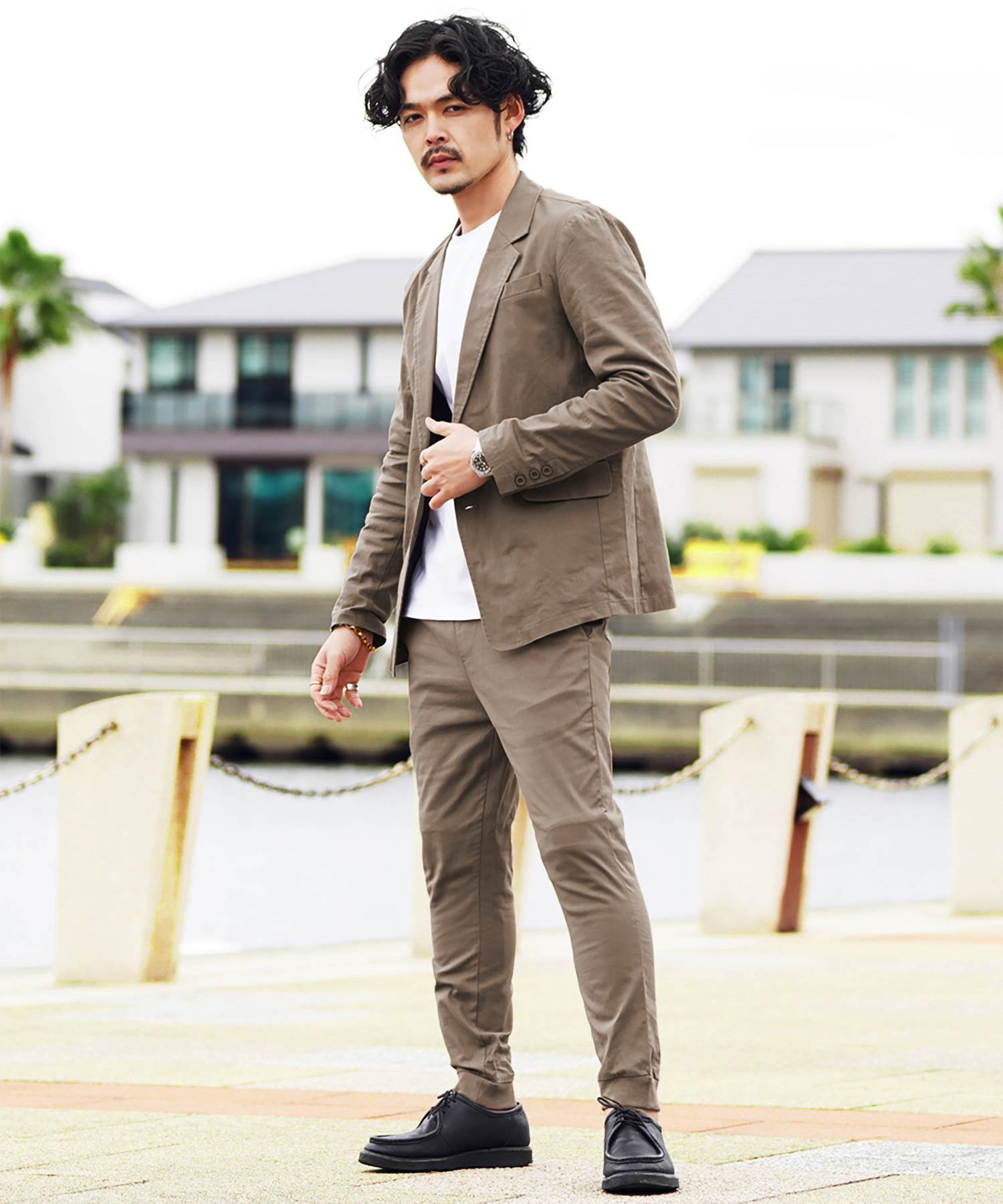 JIGGYS SHOP Cotton Linen Stretch Tailored Jacket / Summer Men's Tailored Outer Lightweight Jacket Light Casual Golf