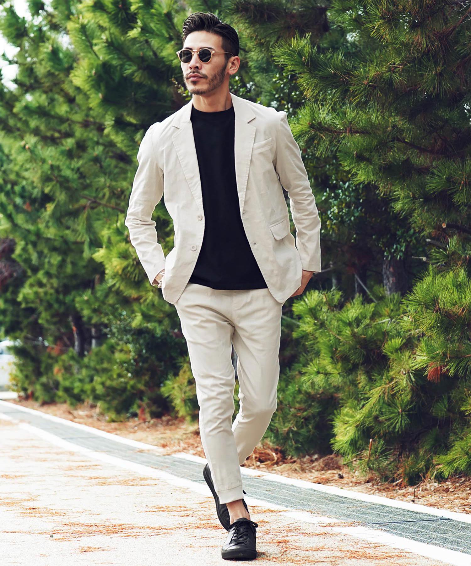 JIGGYS SHOP Cotton Linen Stretch Tailored Jacket / Summer Men's Tailored Outer Lightweight Jacket Light Casual Golf