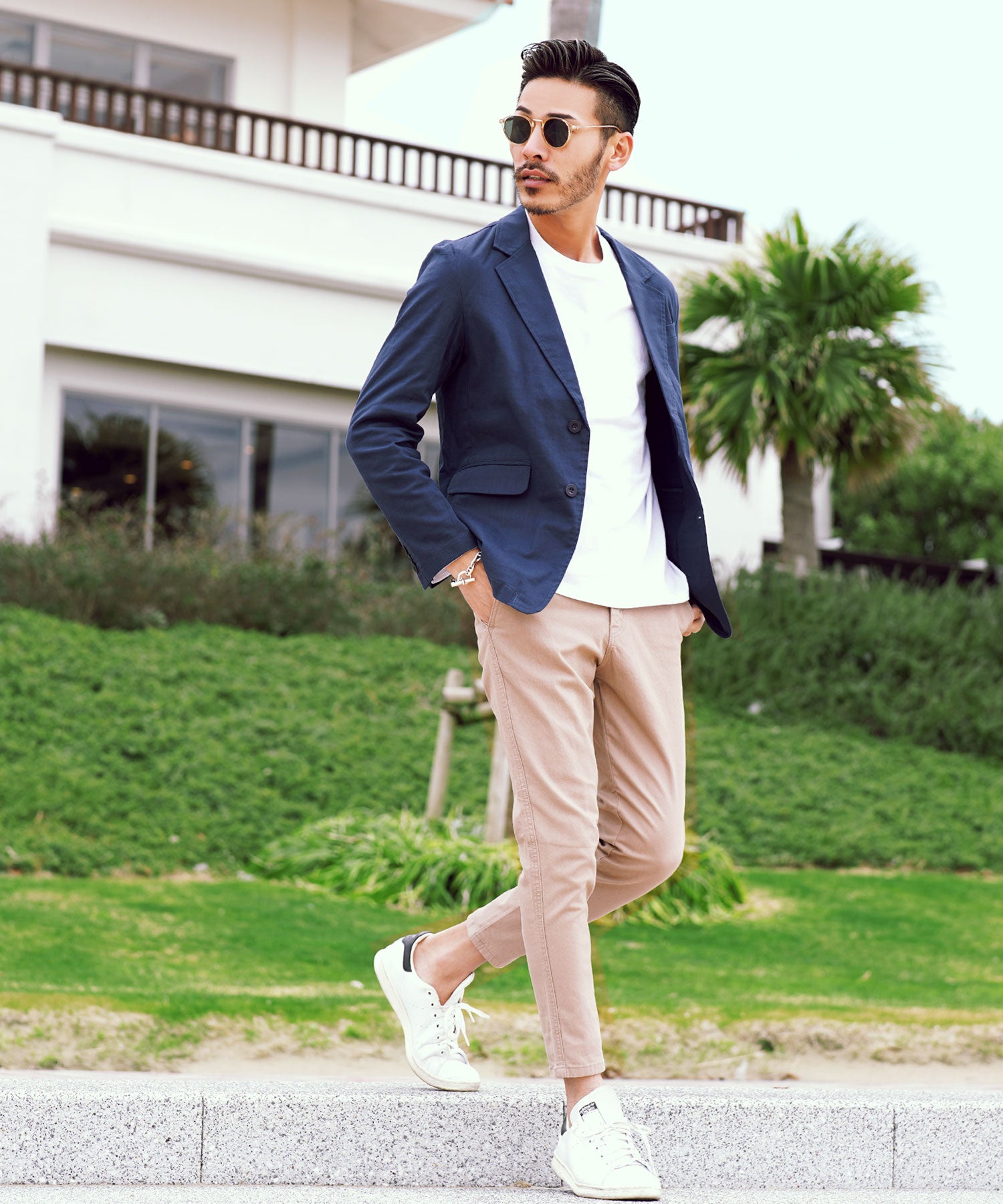 JIGGYS SHOP Cotton Linen Stretch Tailored Jacket / Summer Men's Tailored Outer Lightweight Jacket Light Casual Golf