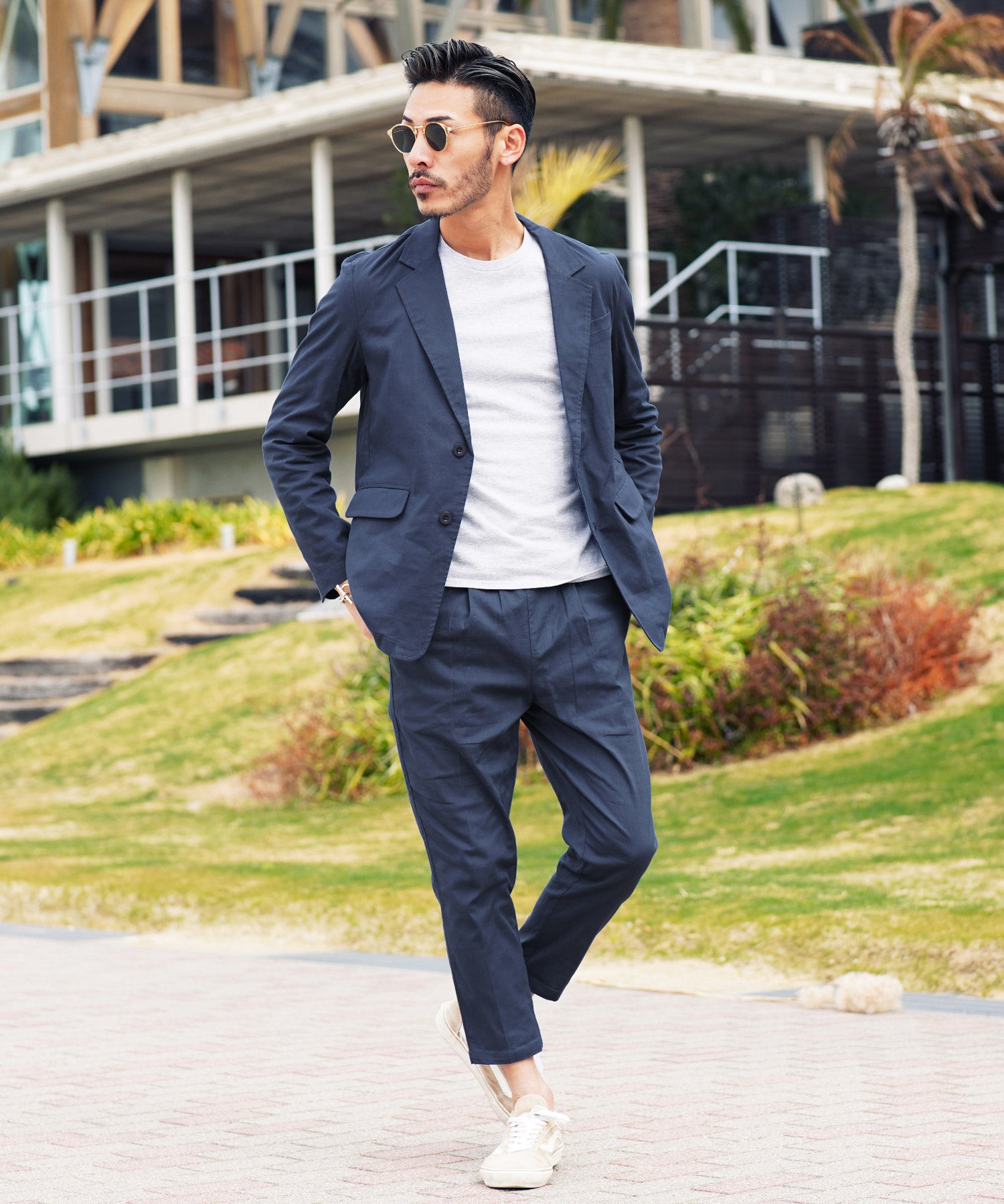 JIGGYS SHOP Cotton Linen Stretch Tailored Jacket / Summer Men's Tailored Outer Lightweight Jacket Light Casual Golf