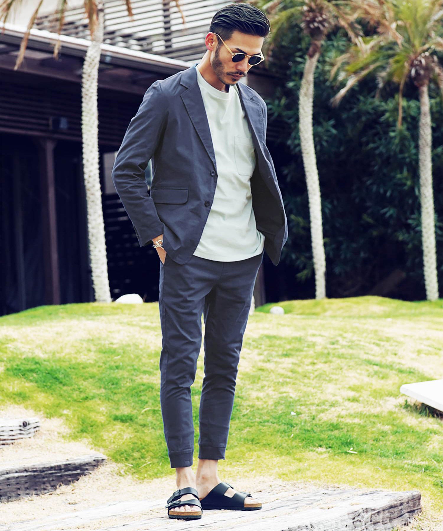 JIGGYS SHOP Cotton Linen Stretch Tailored Jacket / Summer Men's Tailored Outer Lightweight Jacket Light Casual Golf