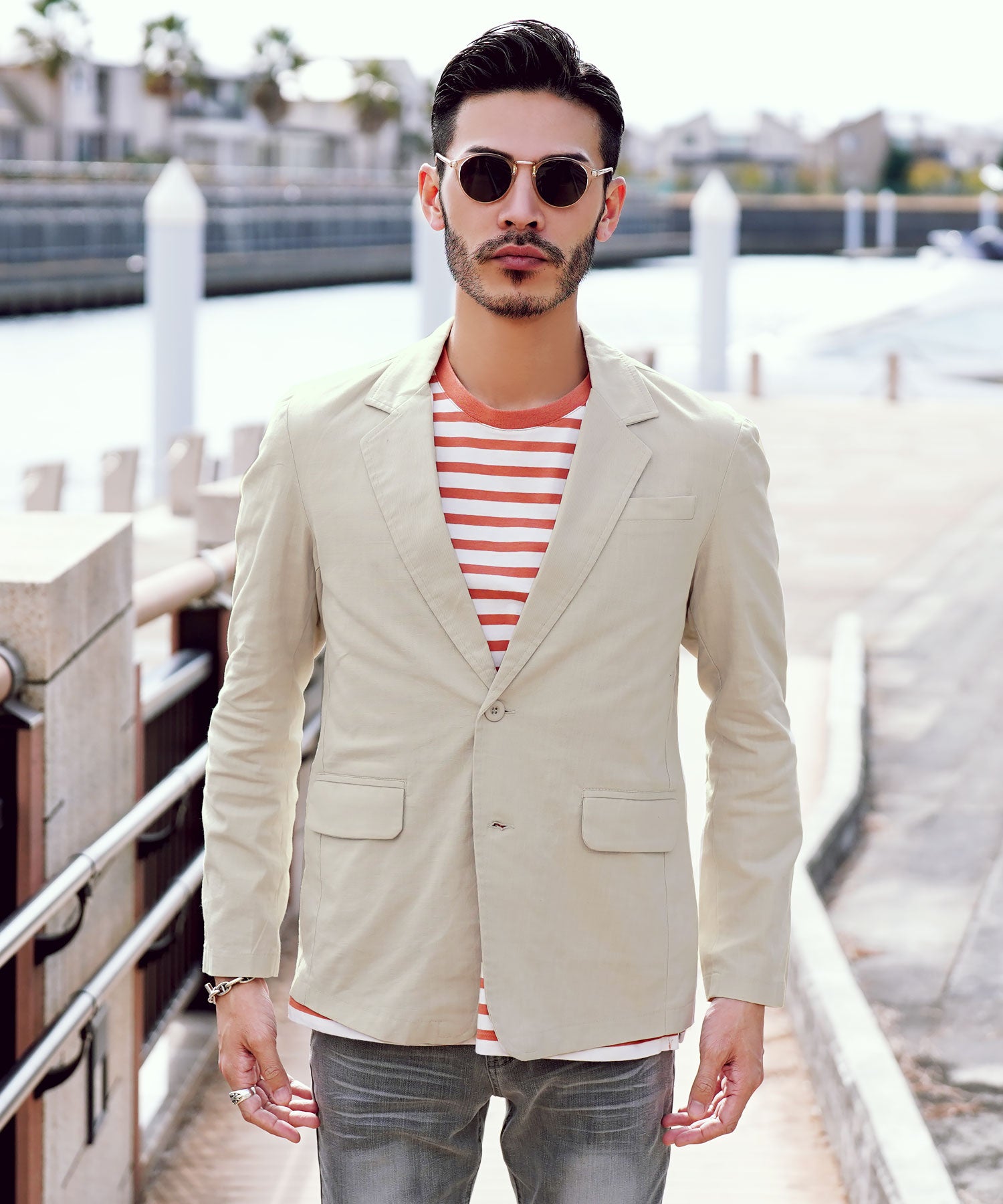 JIGGYS SHOP Cotton Linen Stretch Tailored Jacket / Summer Men's Tailored Outer Lightweight Jacket Light Casual Golf