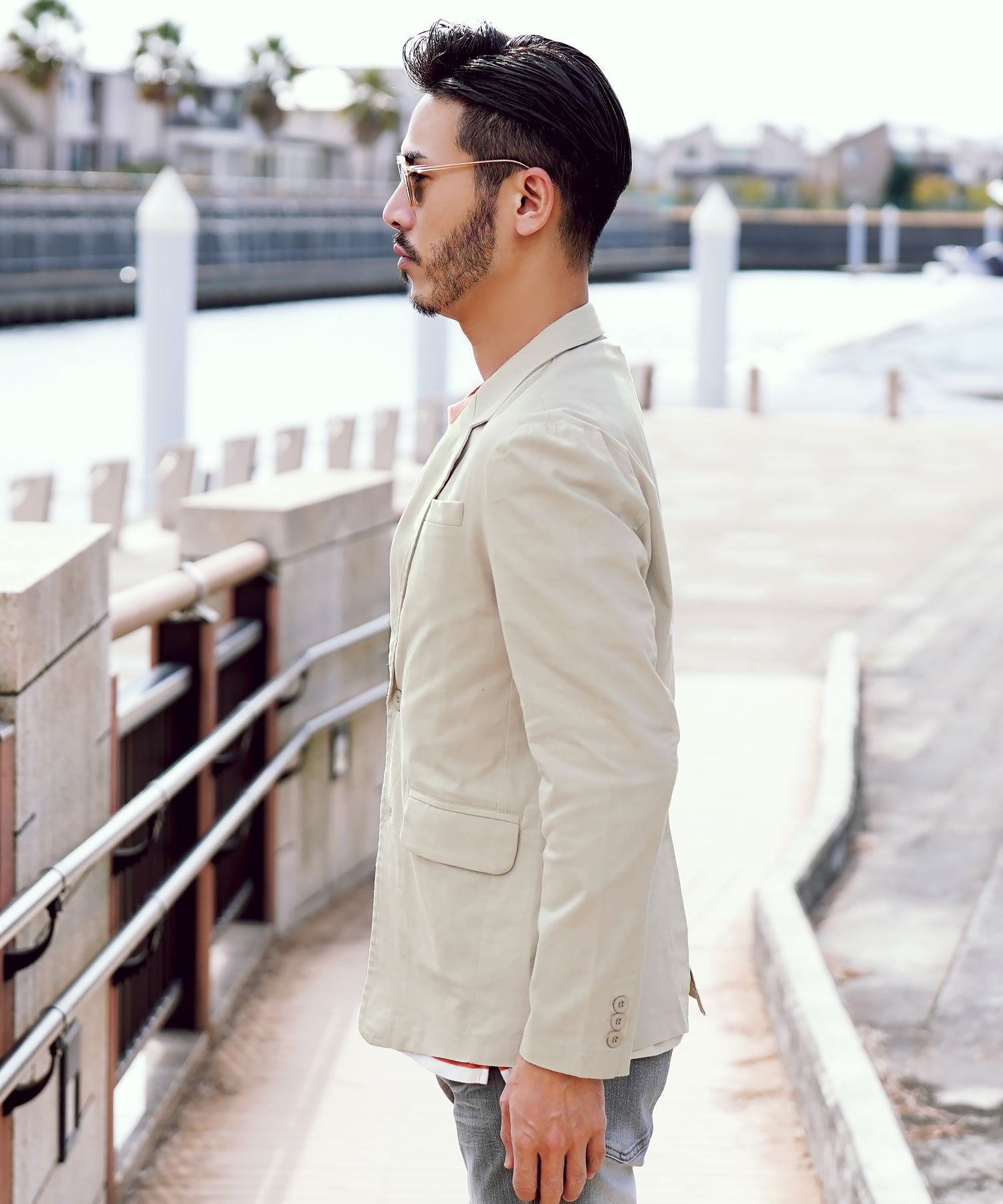 JIGGYS SHOP Cotton Linen Stretch Tailored Jacket / Summer Men's Tailored Outer Lightweight Jacket Light Casual Golf
