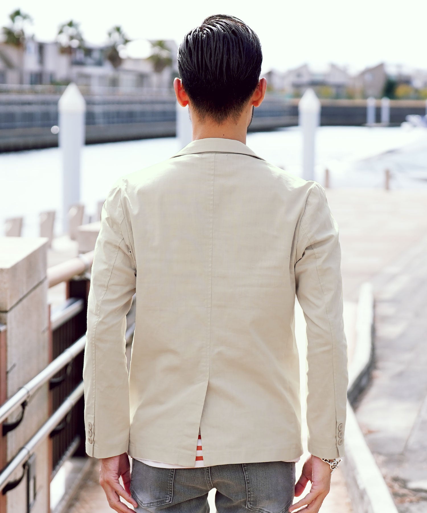 JIGGYS SHOP Cotton Linen Stretch Tailored Jacket / Summer Men's Tailored Outer Lightweight Jacket Light Casual Golf