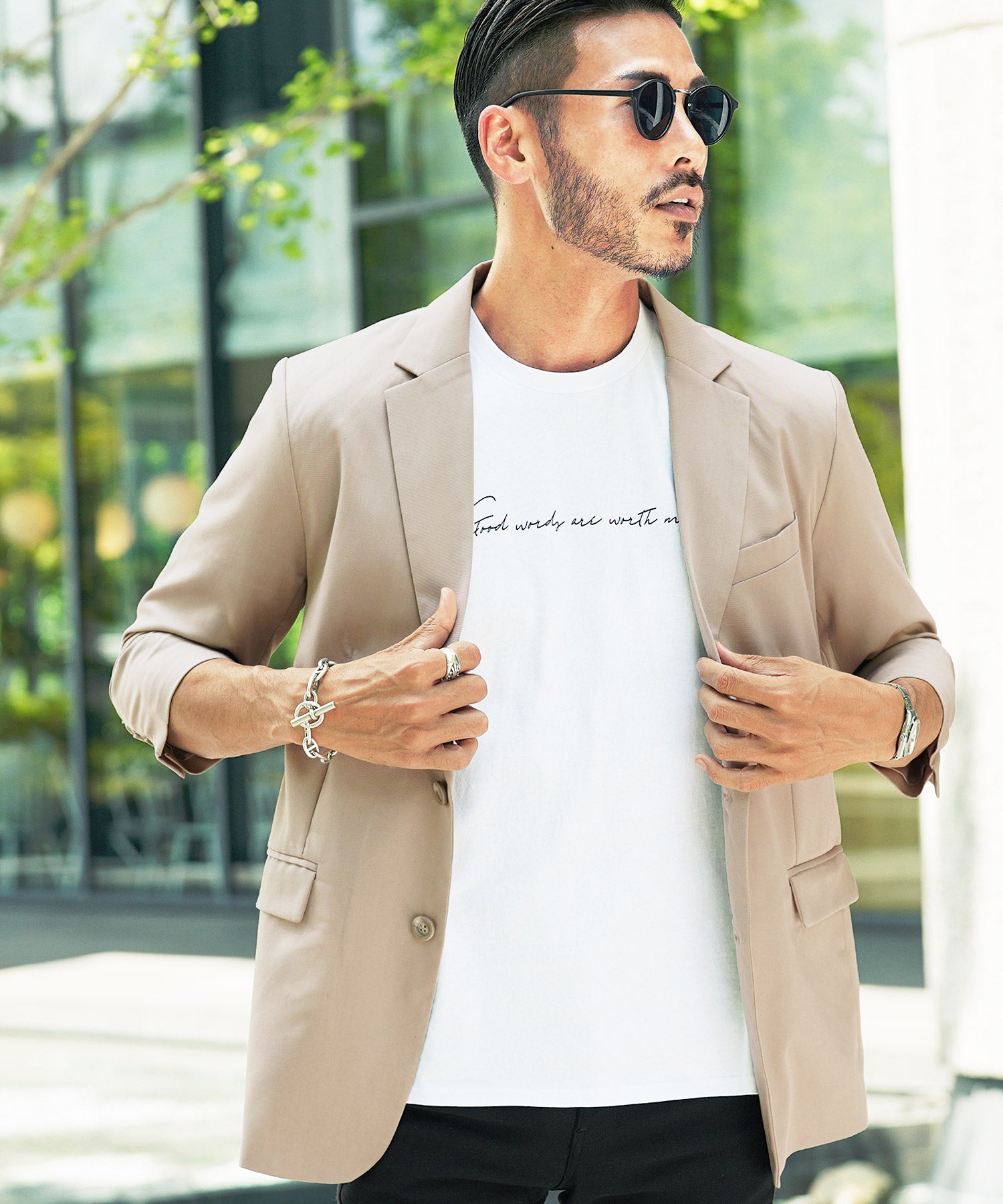 JIGGYS SHOP TR Stretch Tailored 3/4 Sleeve Jacket / Men's Jacket Tailored Blazer Outer Casual Business Office Summer Three-Quarter Sleeve