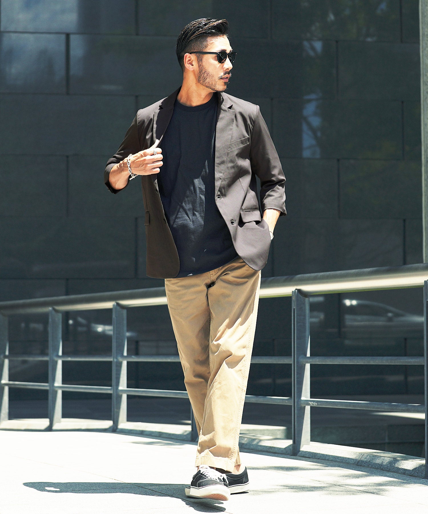 JIGGYS SHOP TR Stretch Tailored 3/4 Sleeve Jacket / Men's Jacket Tailored Blazer Outer Casual Business Office Summer Three-Quarter Sleeve