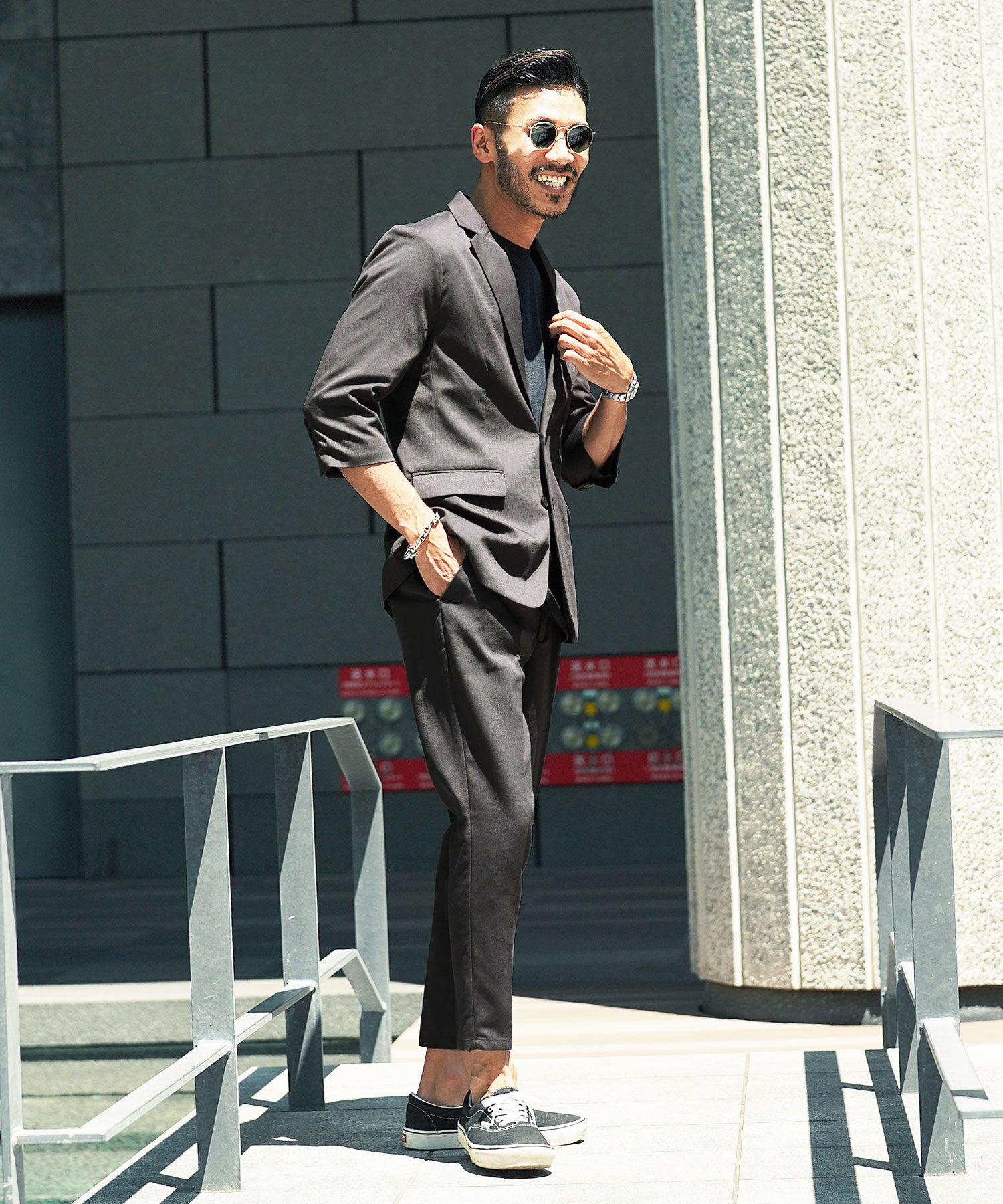 JIGGYS SHOP TR Stretch Tailored 3/4 Sleeve Jacket / Men's Jacket Tailored Blazer Outer Casual Business Office Summer Three-Quarter Sleeve