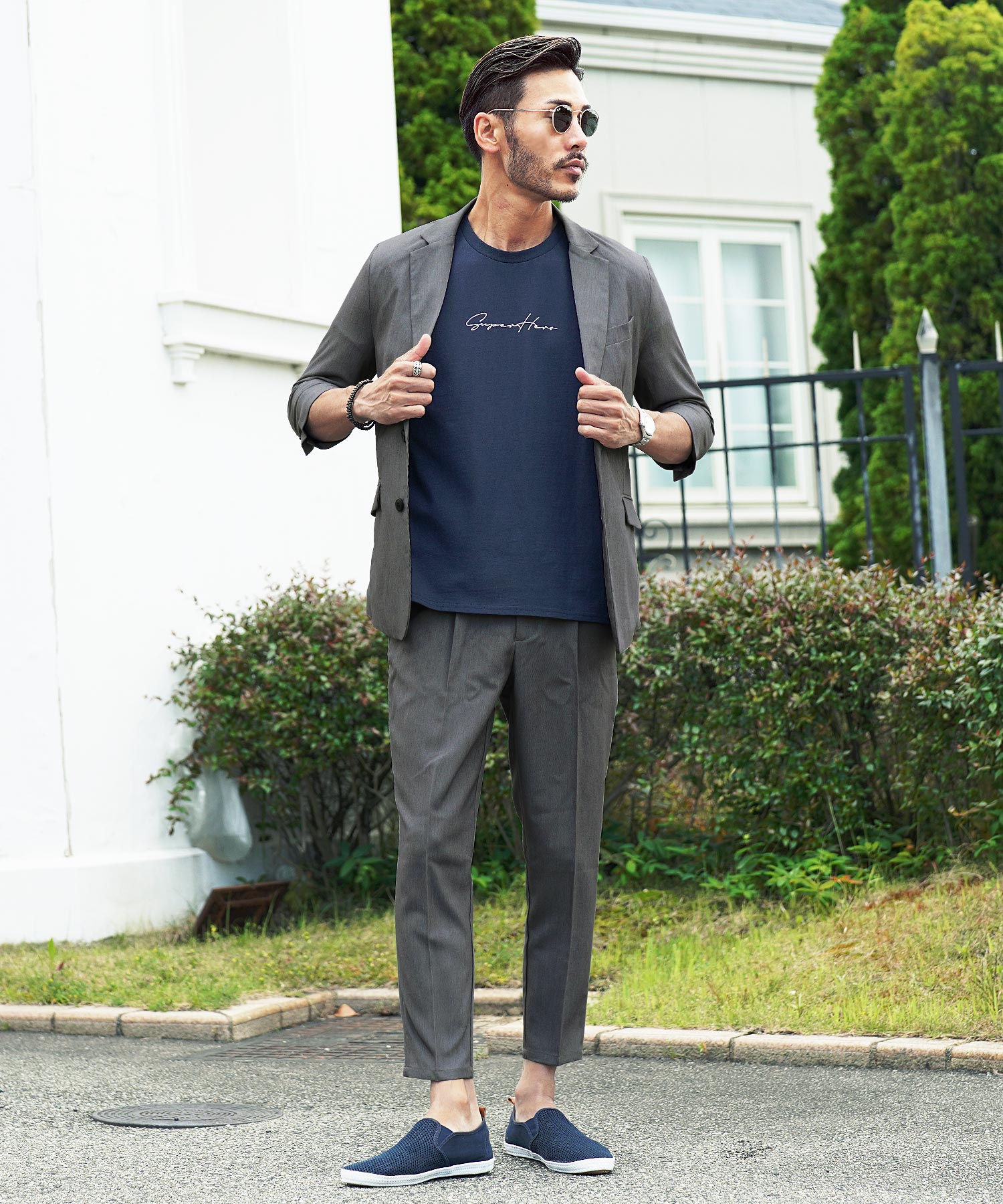 JIGGYS SHOP TR Stretch Tailored 3/4 Sleeve Jacket / Men's Jacket Tailored Blazer Outer Casual Business Office Summer Three-Quarter Sleeve