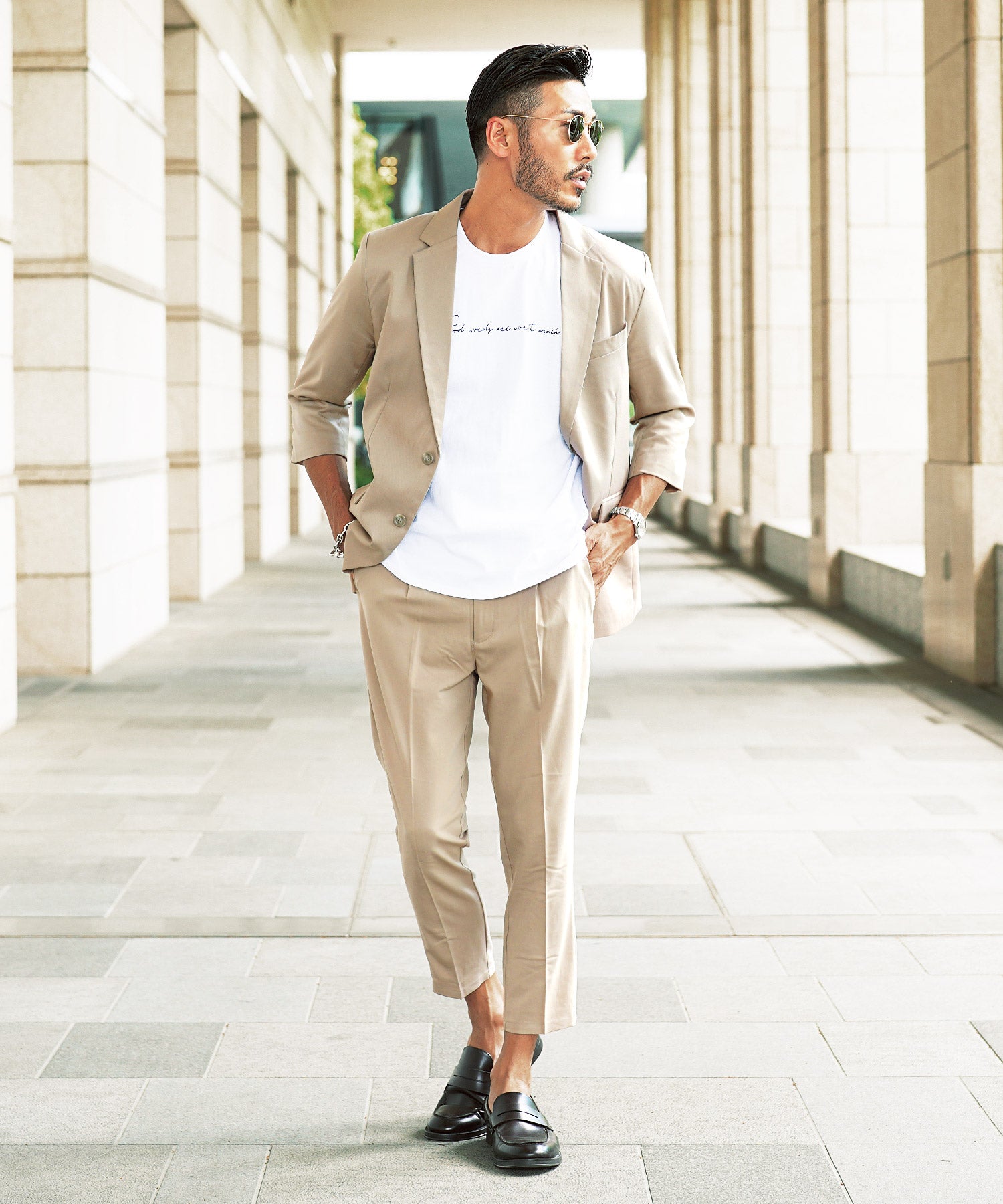 JIGGYS SHOP TR Stretch Tailored 3/4 Sleeve Jacket / Men's Jacket Tailored Blazer Outer Casual Business Office Summer Three-Quarter Sleeve