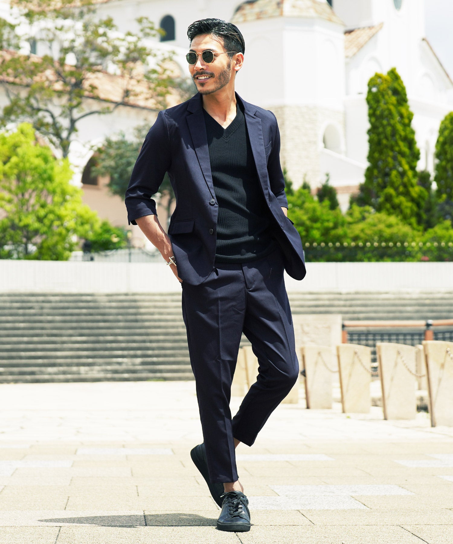 JIGGYS SHOP TR Stretch Tailored 3/4 Sleeve Jacket / Men's Jacket Tailored Blazer Outer Casual Business Office Summer Three-Quarter Sleeve