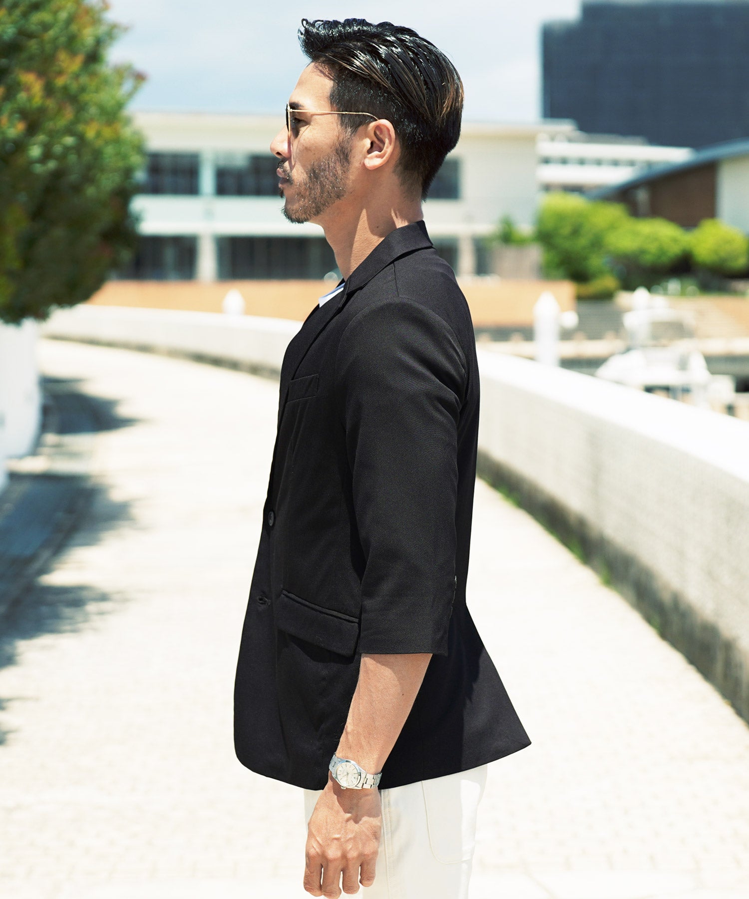 JIGGYS SHOP TR Stretch Tailored 3/4 Sleeve Jacket / Men's Jacket Tailored Blazer Outer Casual Business Office Summer Three-Quarter Sleeve