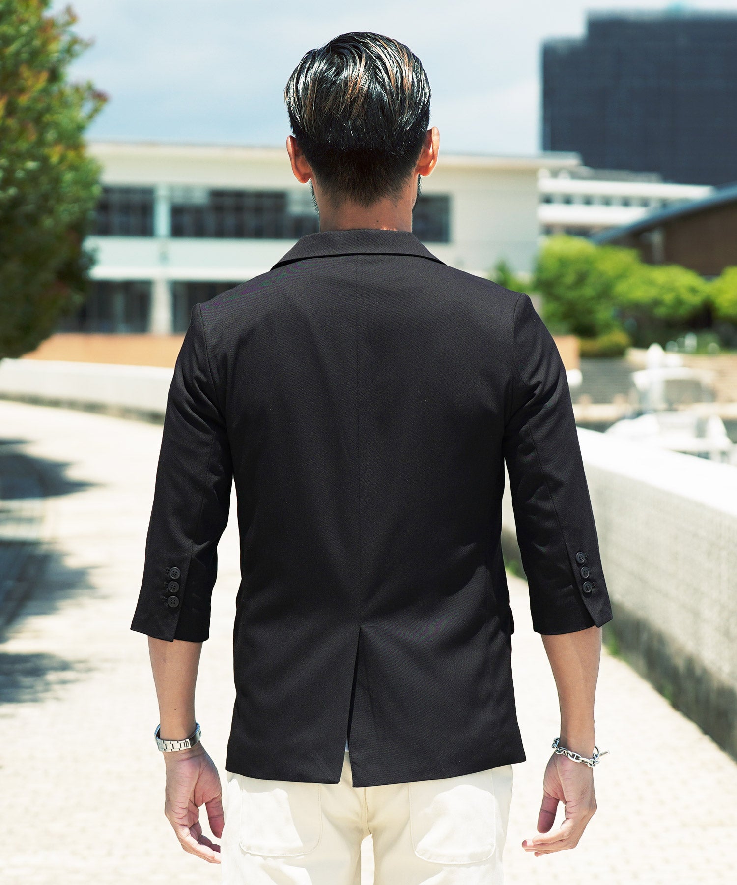 JIGGYS SHOP TR Stretch Tailored 3/4 Sleeve Jacket / Men's Jacket Tailored Blazer Outer Casual Business Office Summer Three-Quarter Sleeve