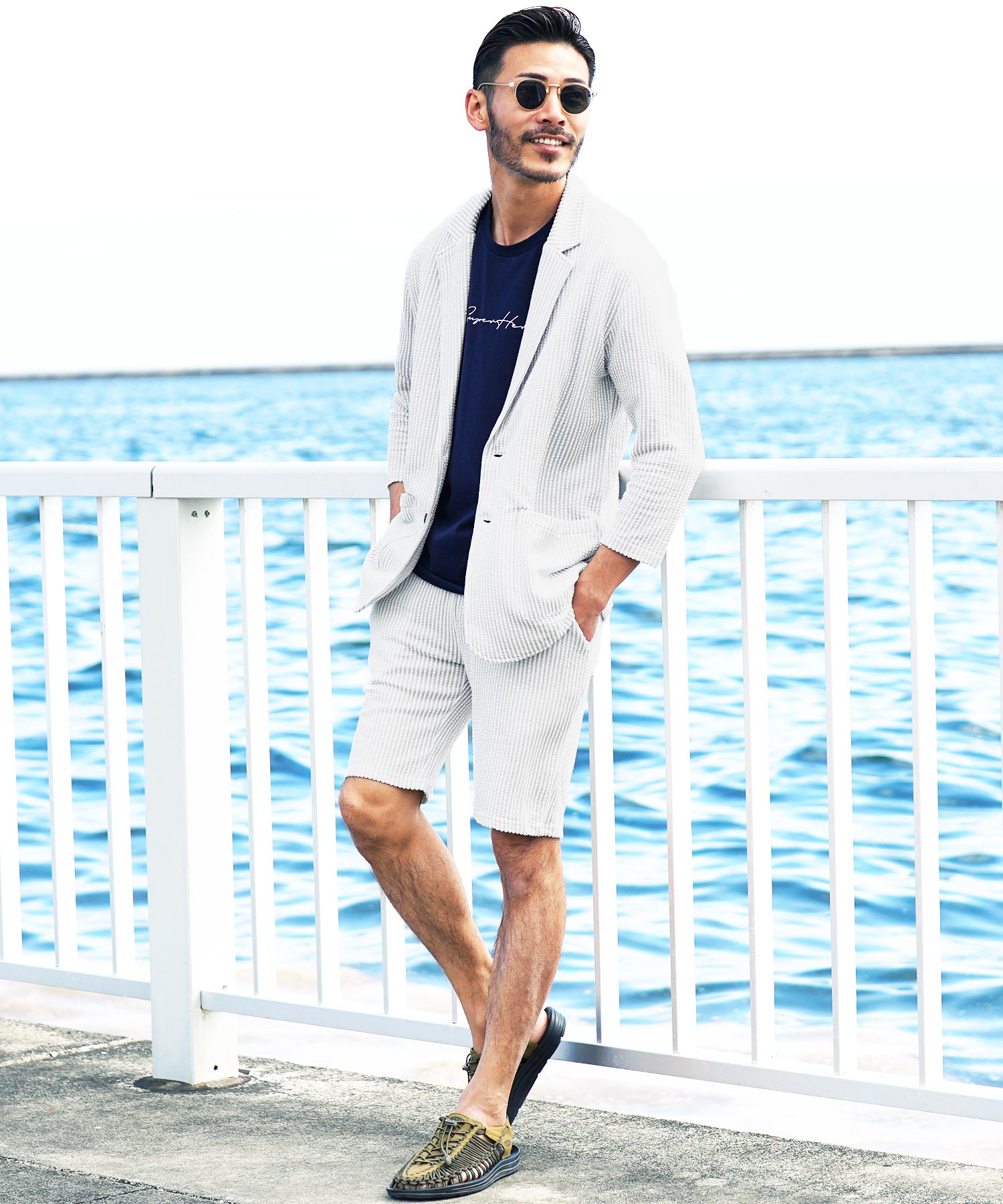 JIGGYS SHOP Seersucker 7/8 Sleeve Tailored Jacket / Men's Jacket Lightweight Tailored Summer 7/8 Sleeve Outerwear